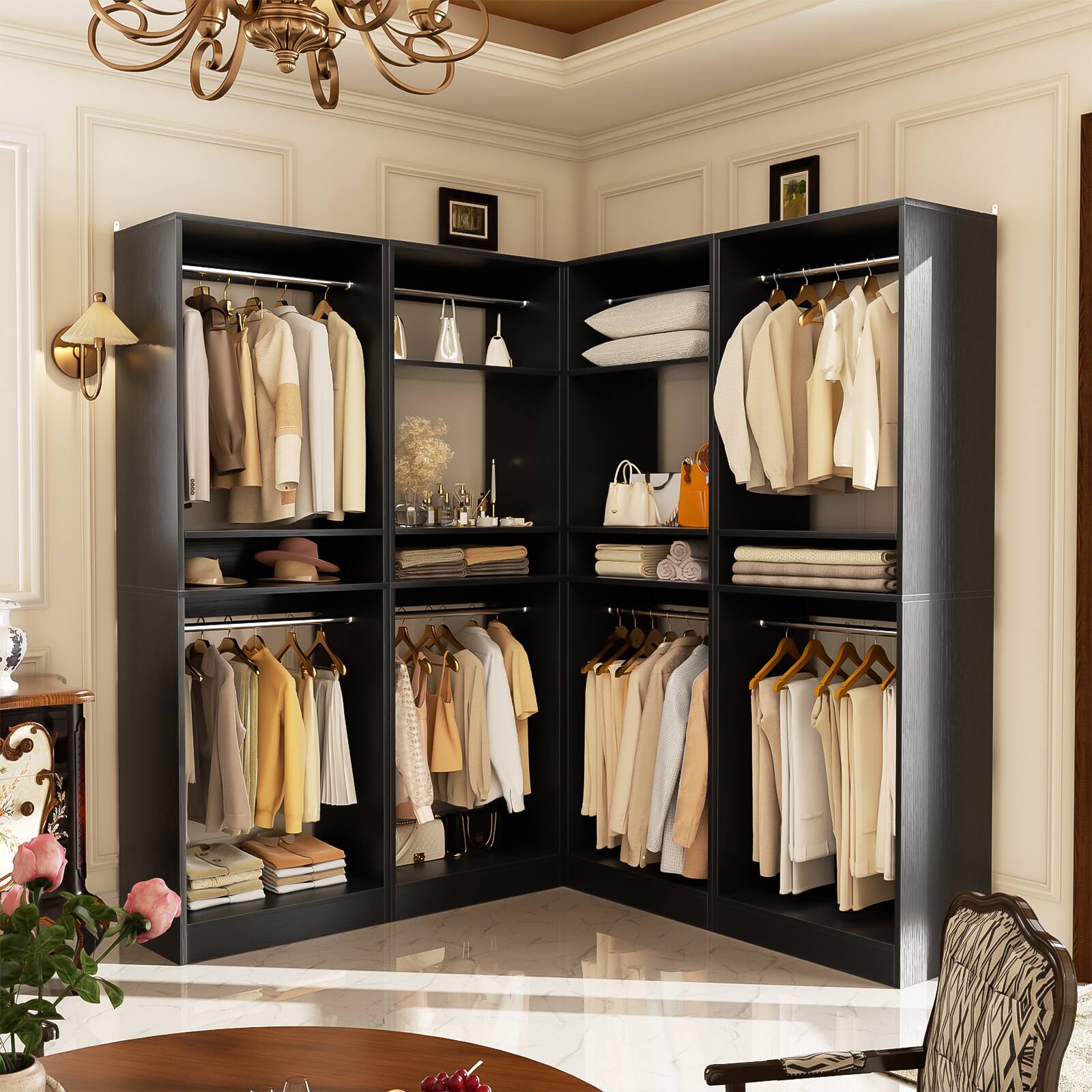 Alt View 2. Aheaplus - 100 Inch Large Closet System Set of 4, Freestanding Wardrobe System with 8 Hanging Rods and Shelves, Easy Assembly - Black.