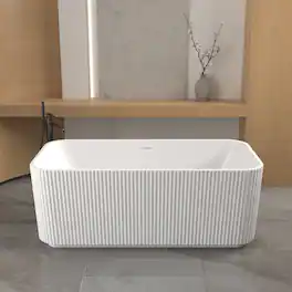 Loheer - 59 in Freestanding Acrylic Soaking Bathtub, Rectangular Tub with Center Drain - Gloss White