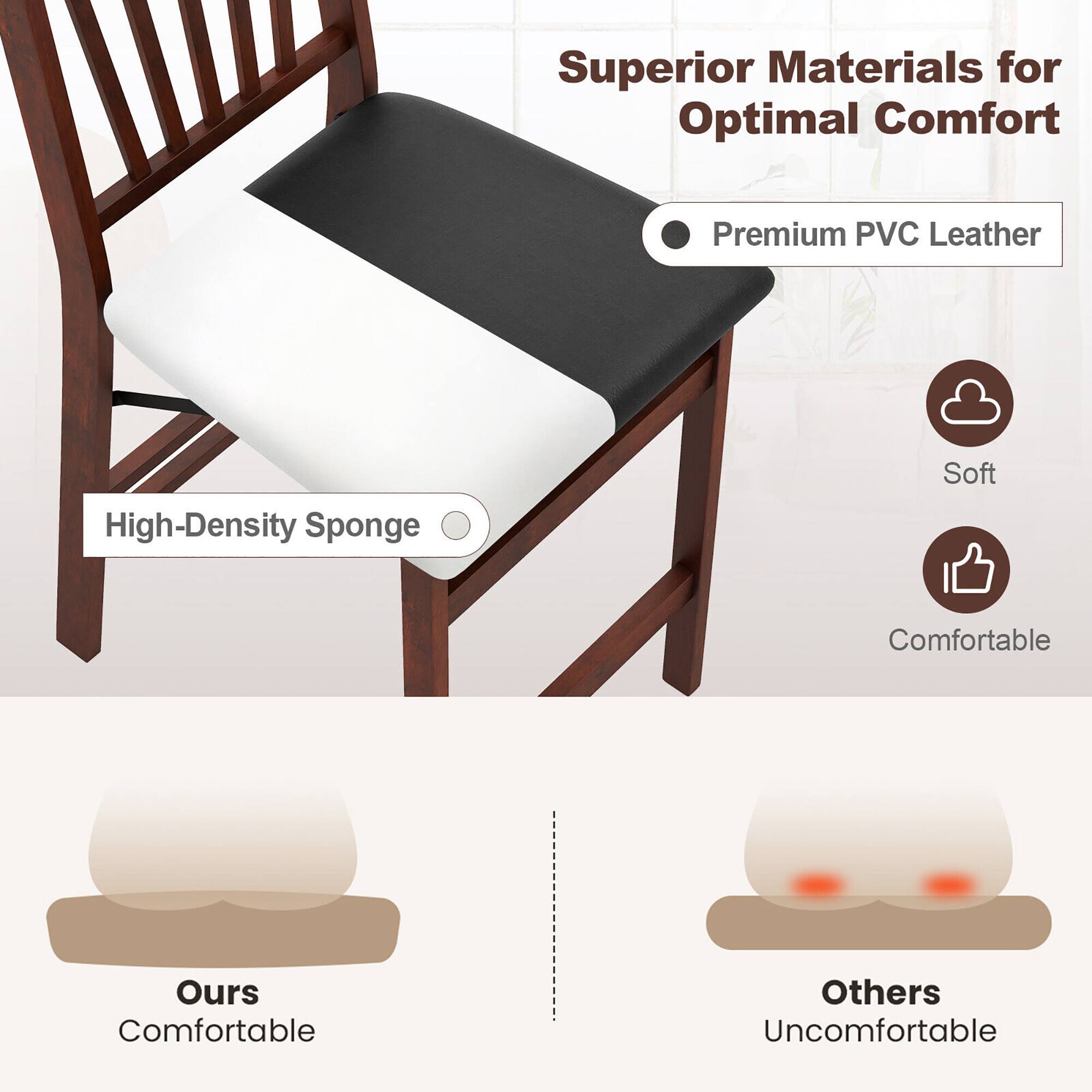Superior Materials for Optimal Comfort

- Premium PVC Leather
- High-Density Sponge

Soft
Comfortable

Ours
Comfortable

Others
Uncomfortable