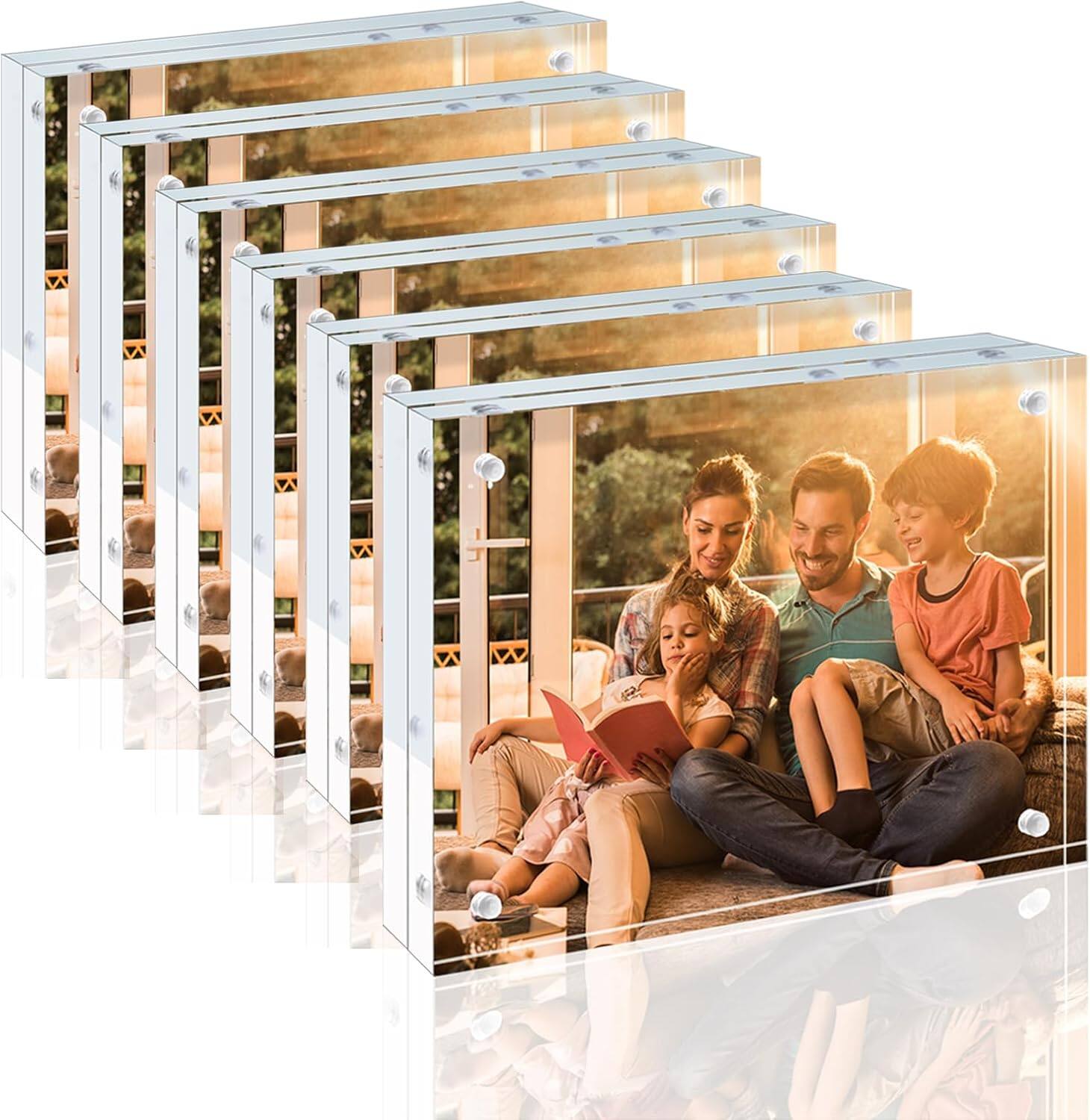 Front. blue - 5x7 Acrylic Frames 6 Pack, 20mm Thicker Frameless Clear Picture Frames, Double Sided Magnetic Picture - color6+size5x7.
