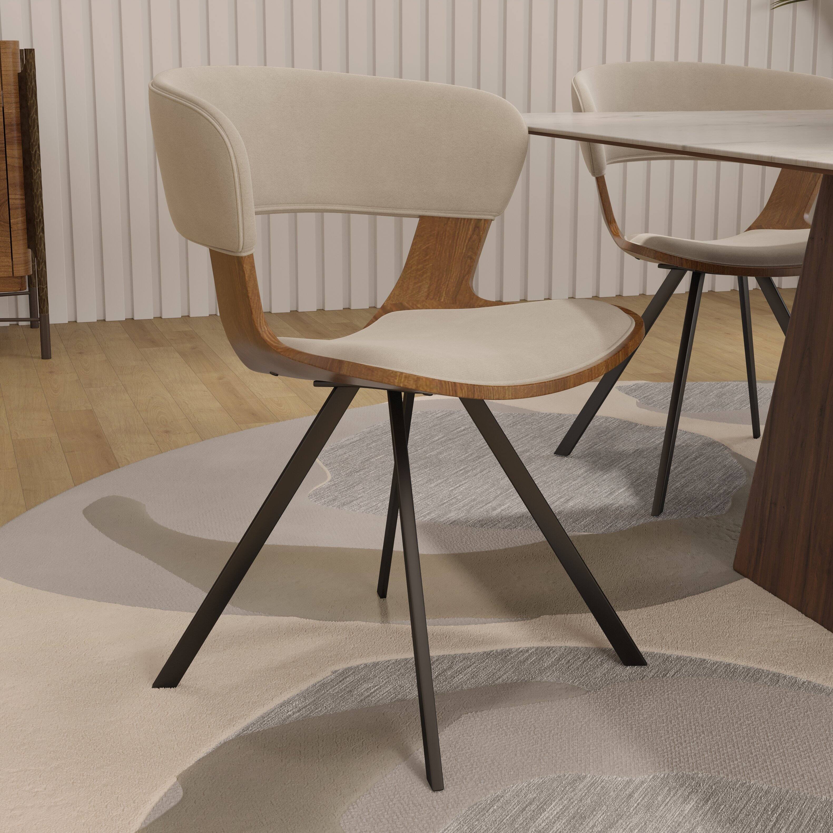 Angle. LeisureMod - Nymia 4-PCS Modern Dining Chair, Ergonomic Leather & Velvet Accent Chair with Floor Protectors - Walnut/Light Brown Velvet.