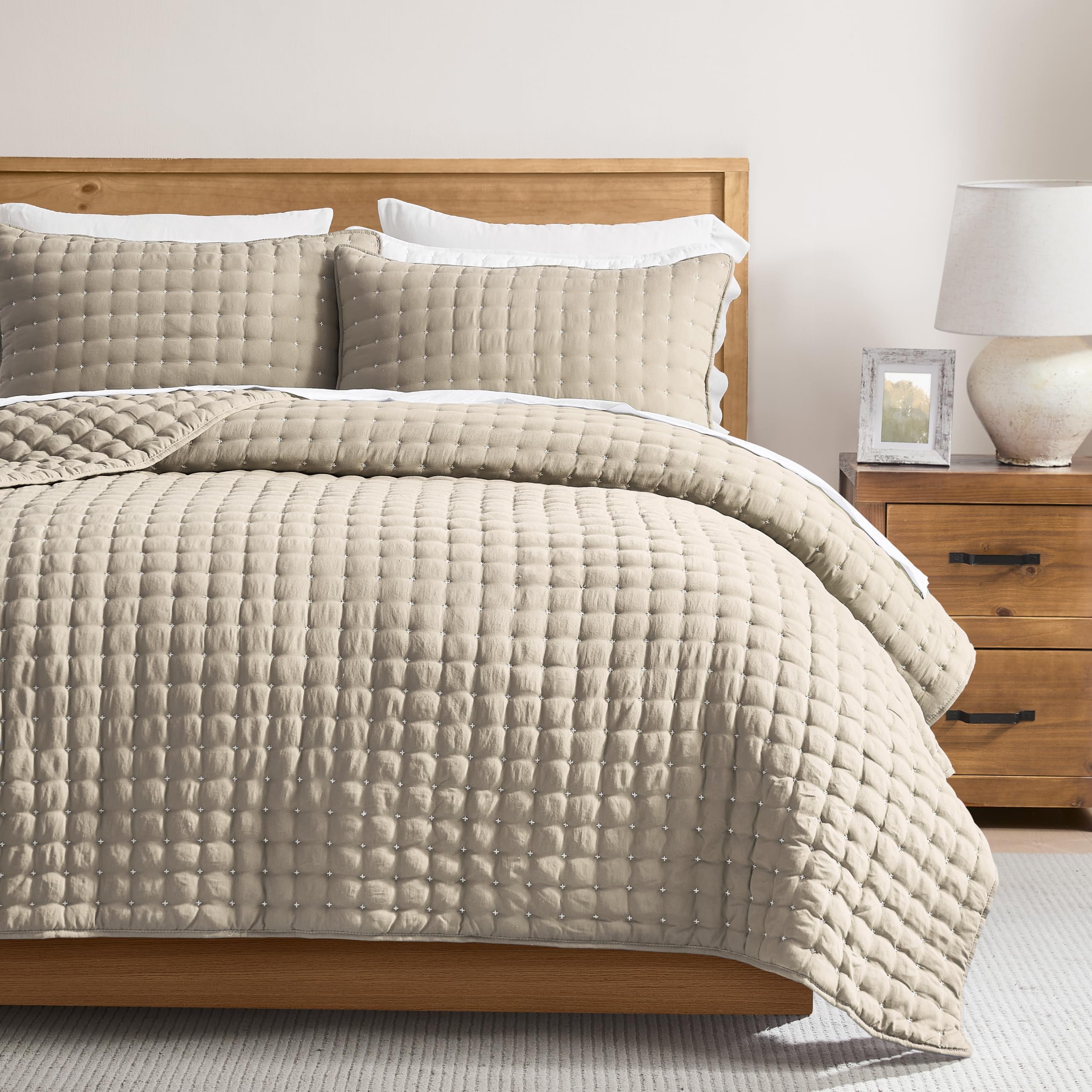 Deep Beige (White Cross Stitching)-Twin