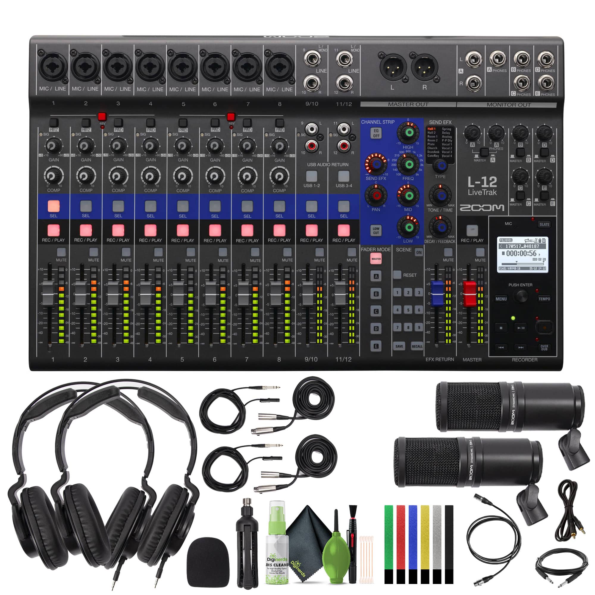 Zoom - LiveTrak L-12 Digital Mixer & Multitrack Recorder with Two Headphones and More Bundle