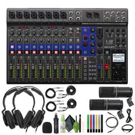 Zoom - LiveTrak L-12 Digital Mixer & Multitrack Recorder with Two Headphones and More Bundle