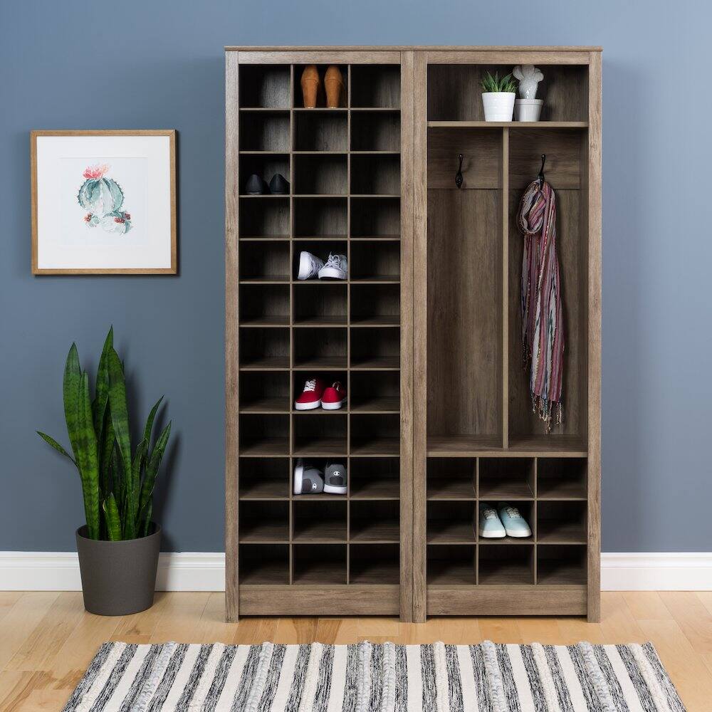 Back. Prepac - Space-Saving Shoe Storage Cabinet, Drifted Gray - Gray.