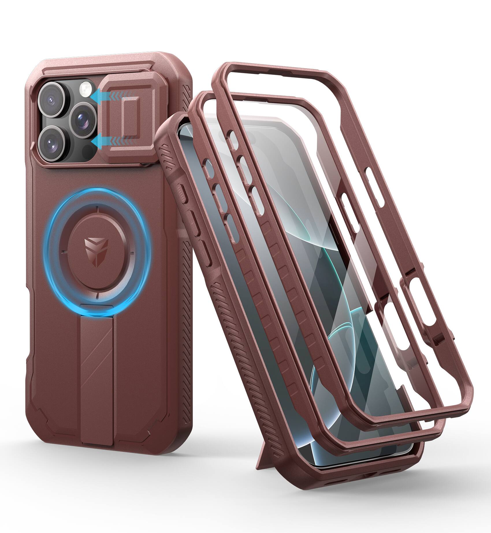 dexnor - for iPhone 16 Pro Max Case with Slide Camera Cover & Adjustable Kickstand & Built-in Screen Protector - Maroon Red