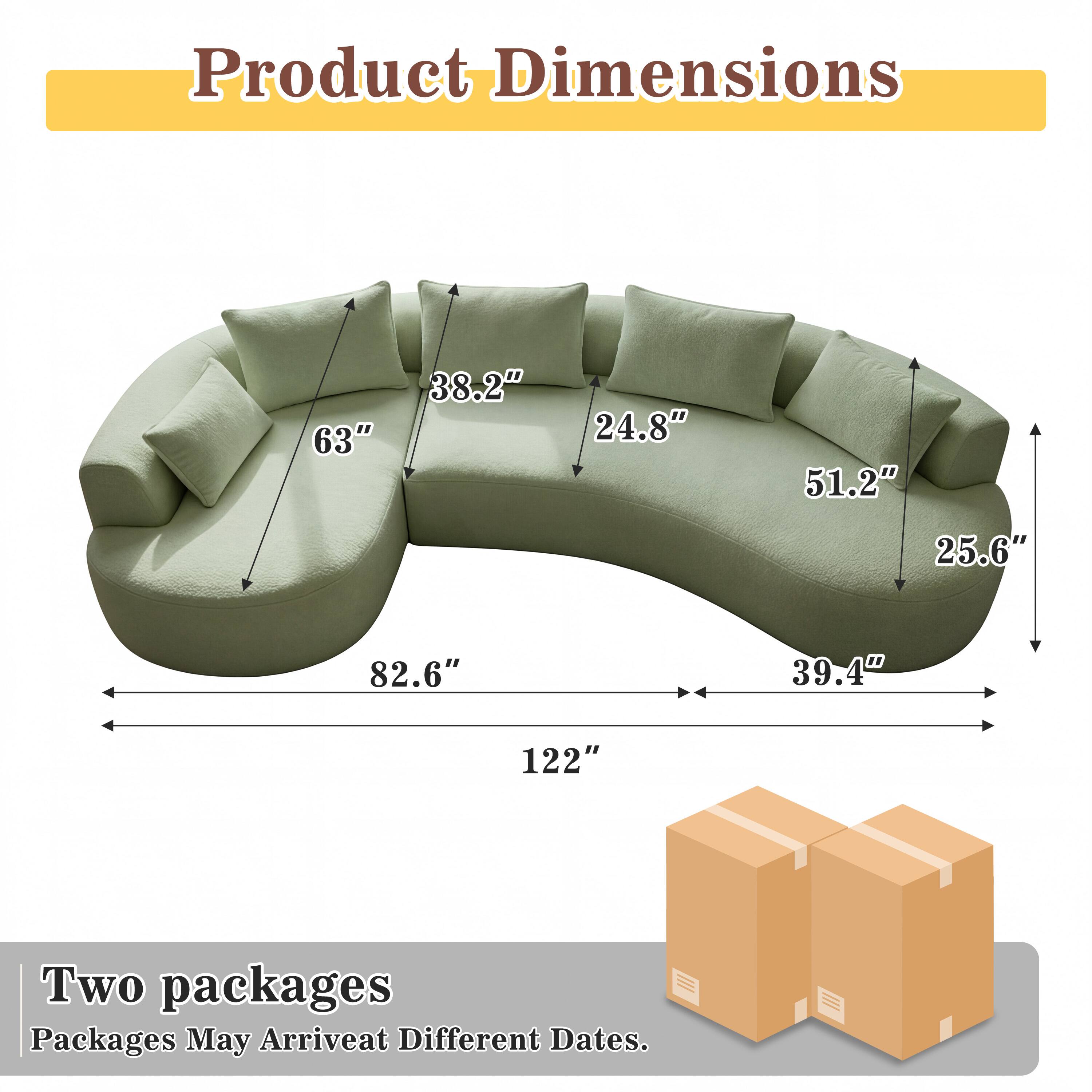 Product Dimensions: 63" x 38.2" x 24.8" x 51.2" x 25.6" x 82.6" x 39.4" x 122"  
Two packages  
Packages May Arrive at Different Dates.