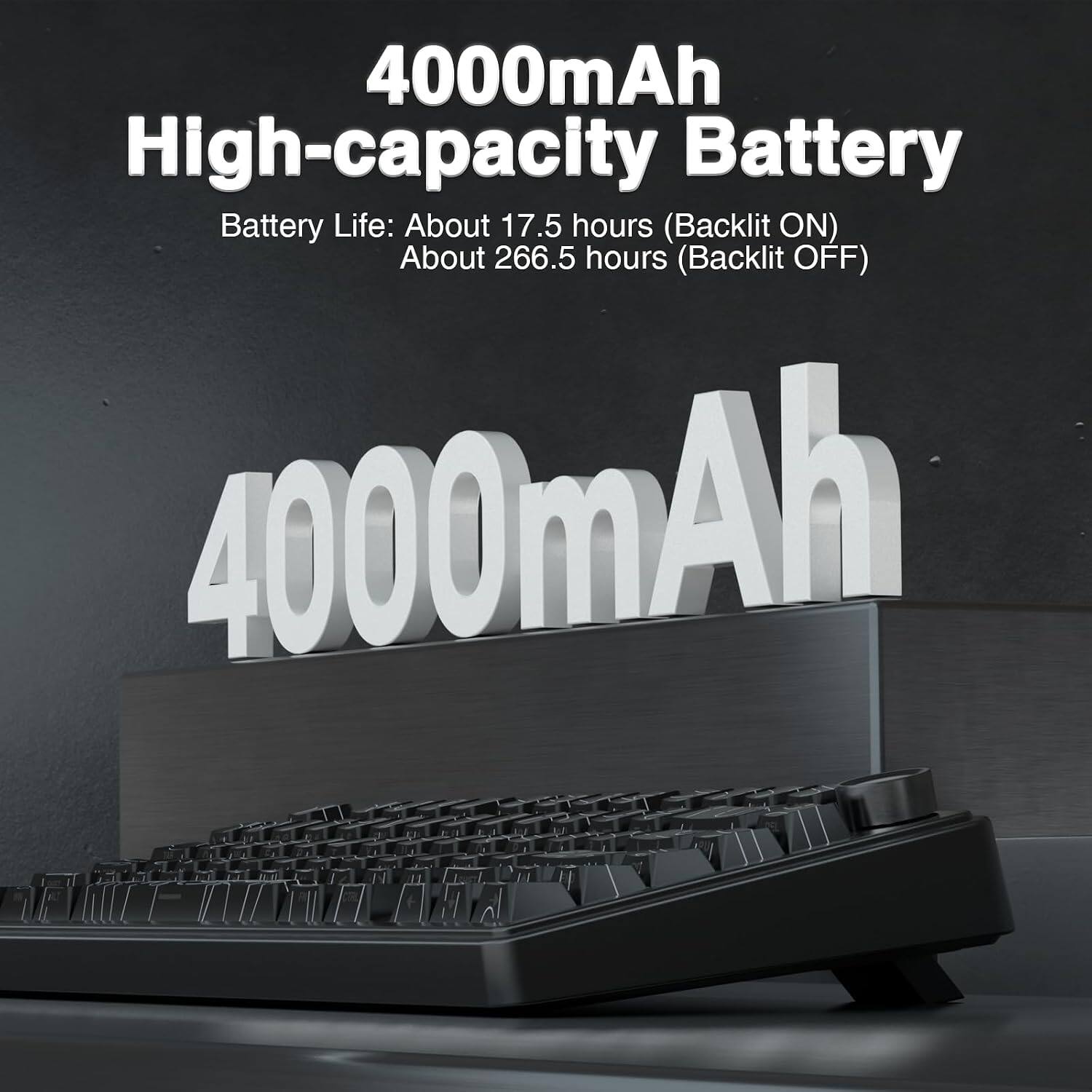 4000mAh High-capacity Battery  
Battery Life: About 17.5 hours (Backlit ON)  
About 266.5 hours (Backlit OFF)