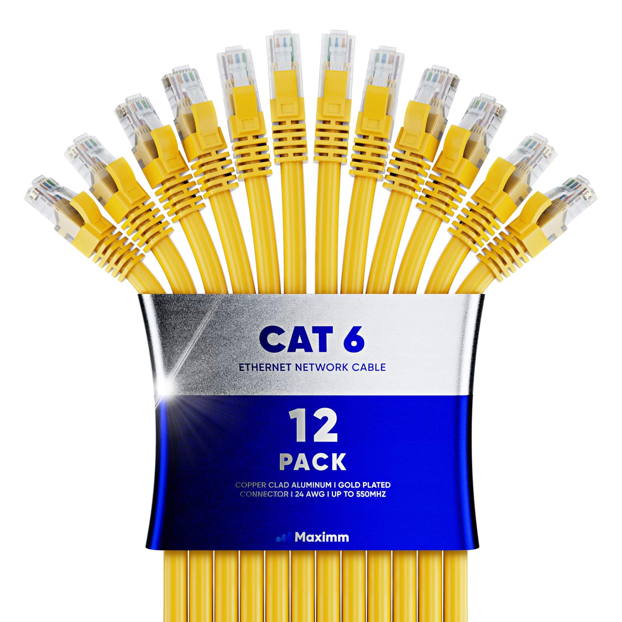 Maximm - Cat 6 Ethernet Cable 50 ft (12-Pack) - UTP, 10Gbps, 550MHz