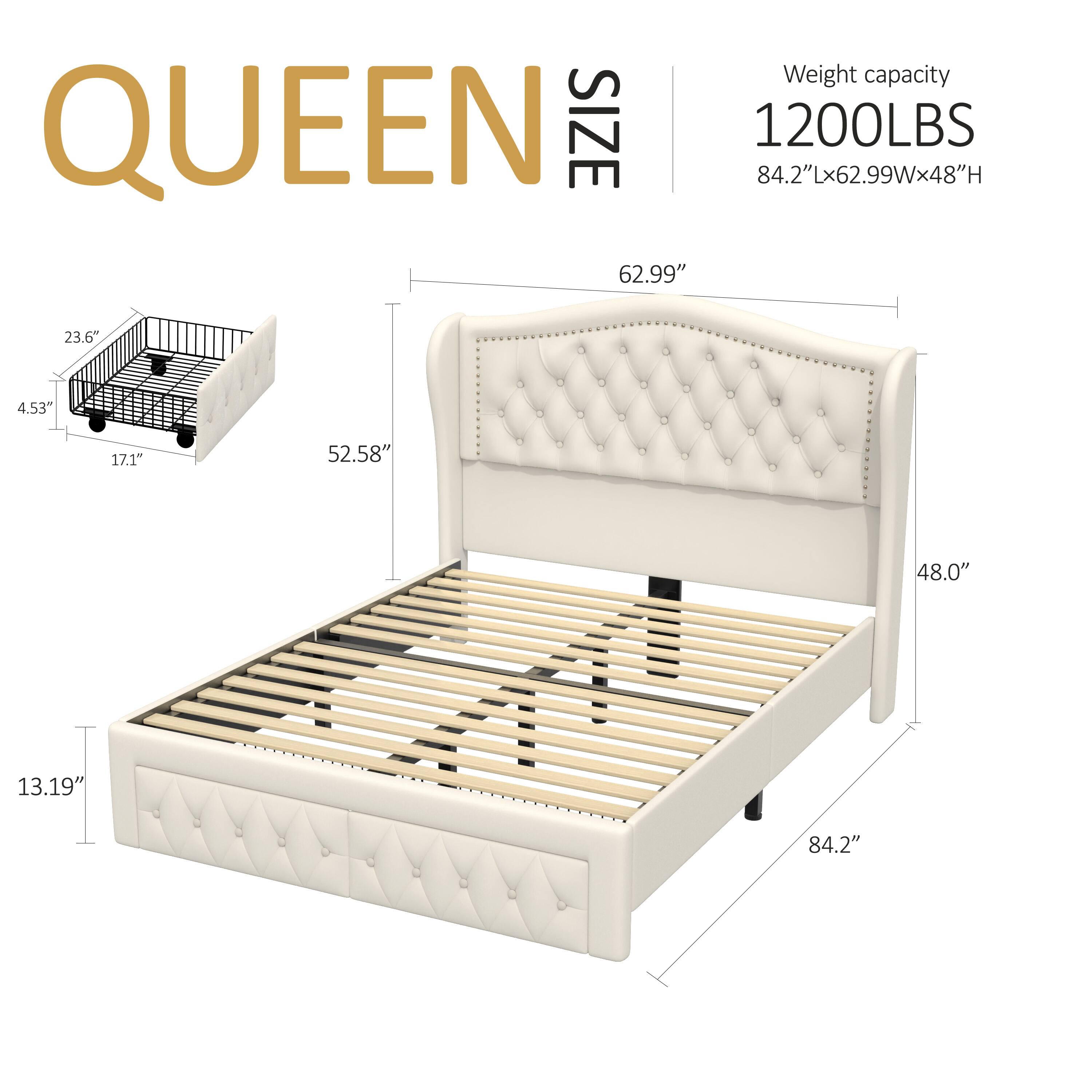 Weight capacity: 1200LBS  
Dimensions: 84.2"L x 62.99"W x 48"H  
Additional measurements: 62.99", 23.6", 4.53", 17.1", 52.58", 48.0", 13.19", 84.2"