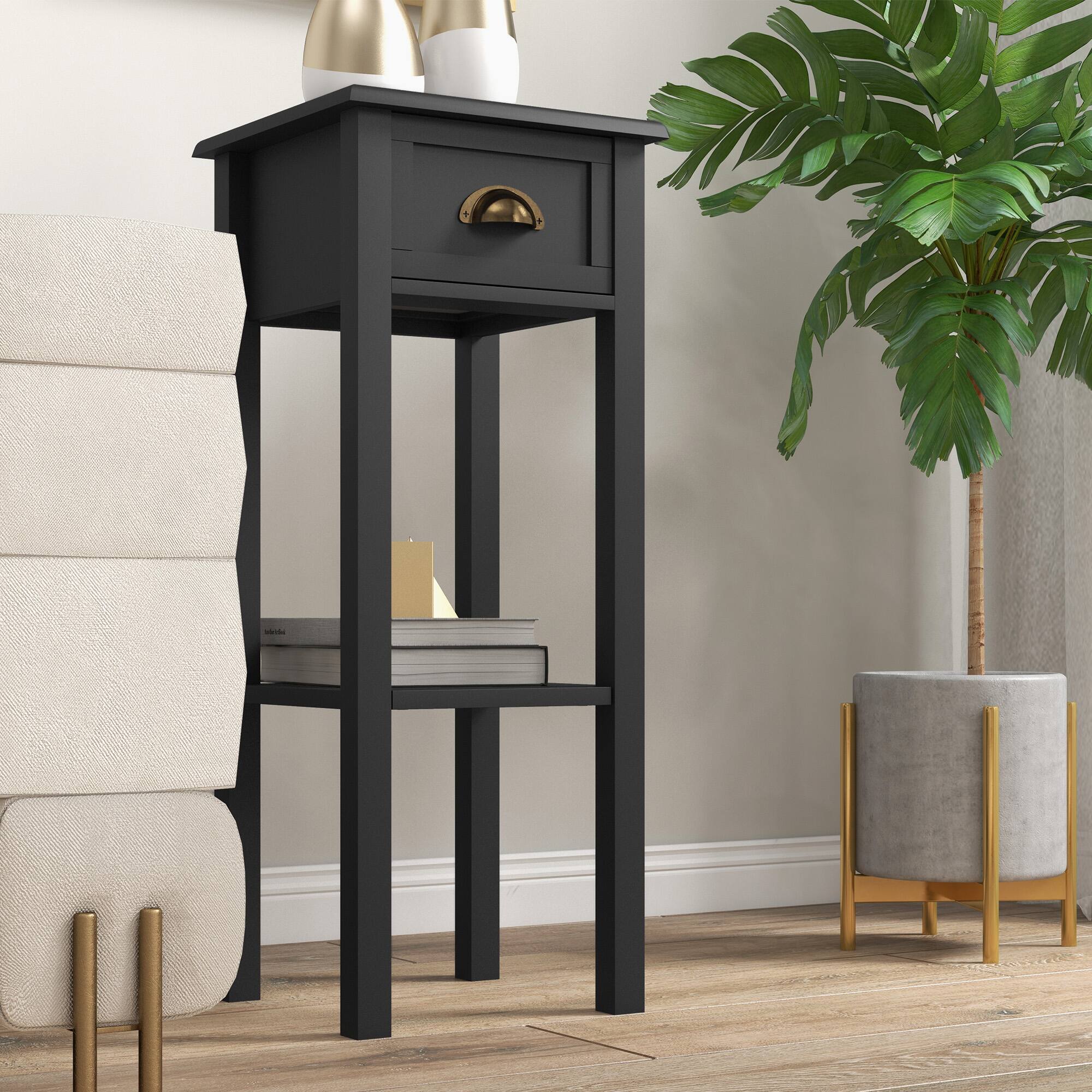 Alt View 8. Homcom - 2-Tier Side Table with Drawer, Narrow End Table with Bottom Shelf, for Living Room, Set of 2 - Black.