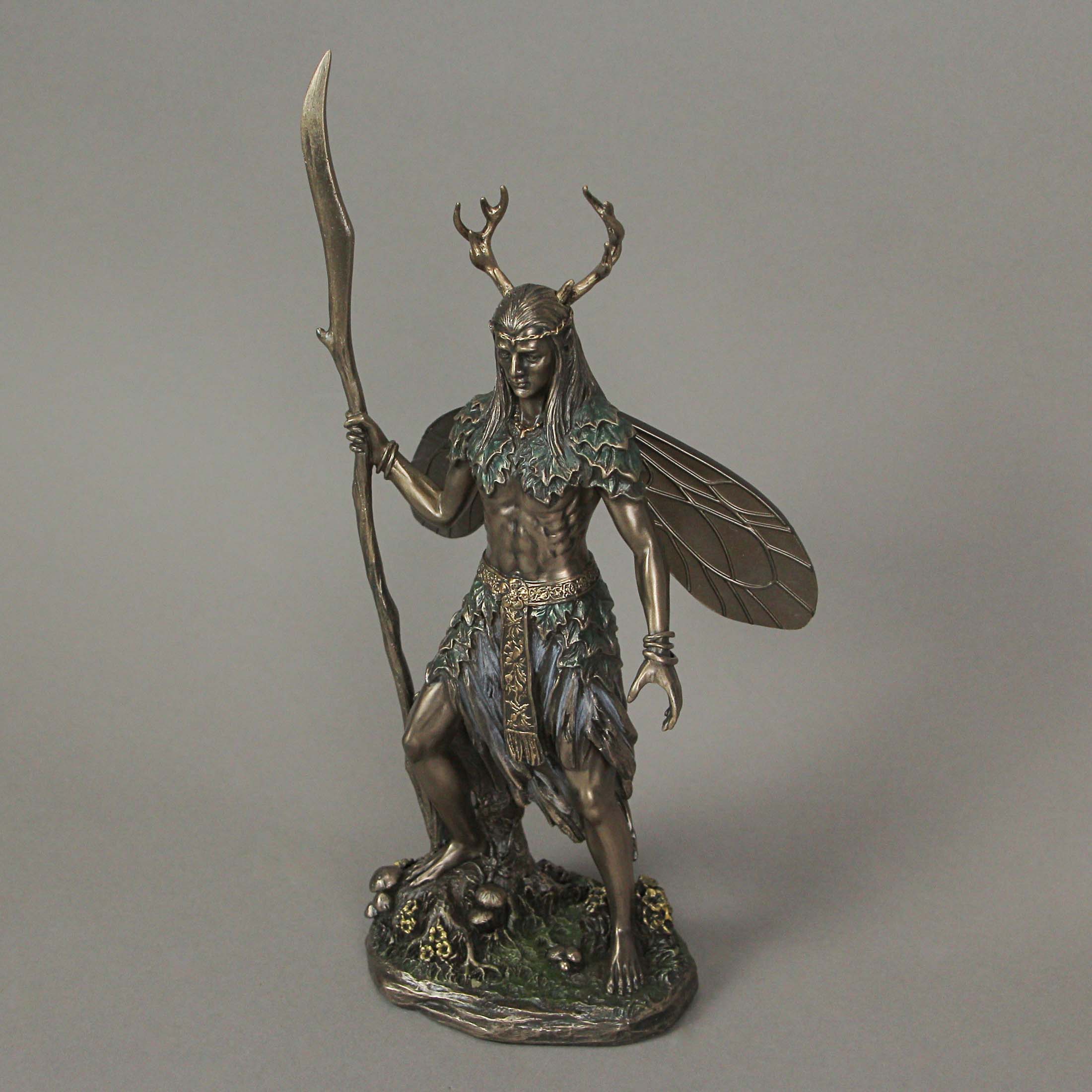 Alt View 1. Veronese Design - Celtic Antler Druid Wielding Staff Bronze Resin Statue Pagan Home Decor Sculpture - Bronze.
