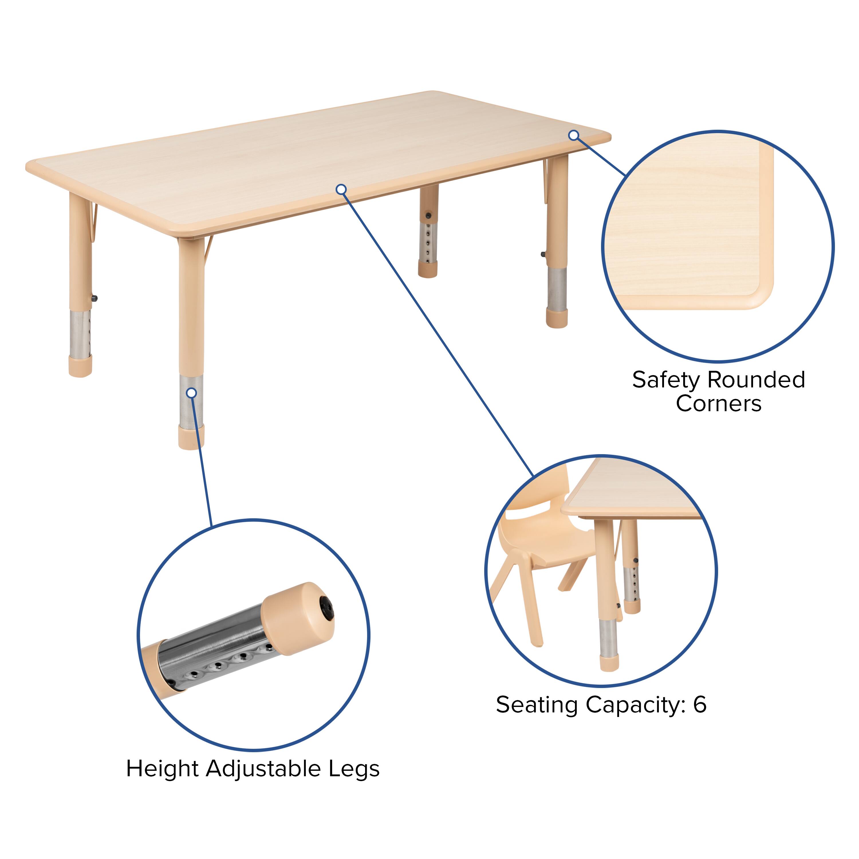 Safety Rounded Corners  
Seating Capacity: 6  
Height Adjustable Legs