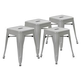 Flash Furniture - Kai 18" Table Height Stool, Stackable Backless Metal Indoor Dining Stool, Commercial Grade Restaurant Stool in Silver - Gray