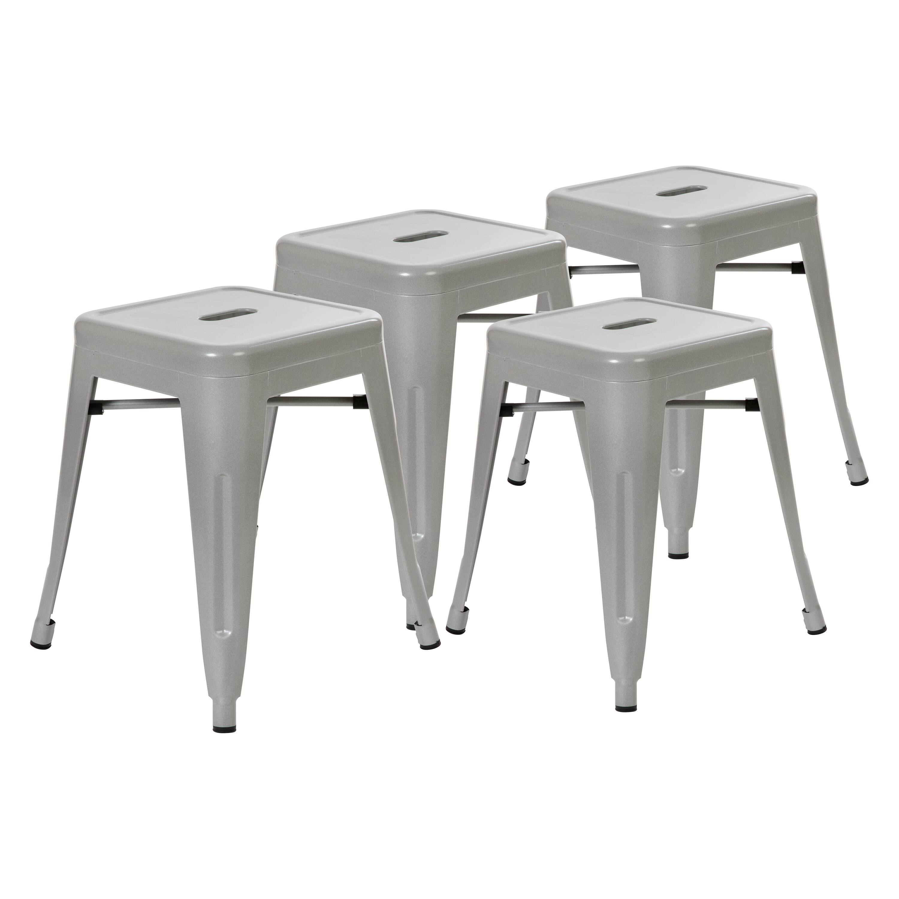 Alt View 1. Emma + Oliver - 18 Inch Table Height Indoor Stackable Metal Dining Stool-Set of 4 - Silver.