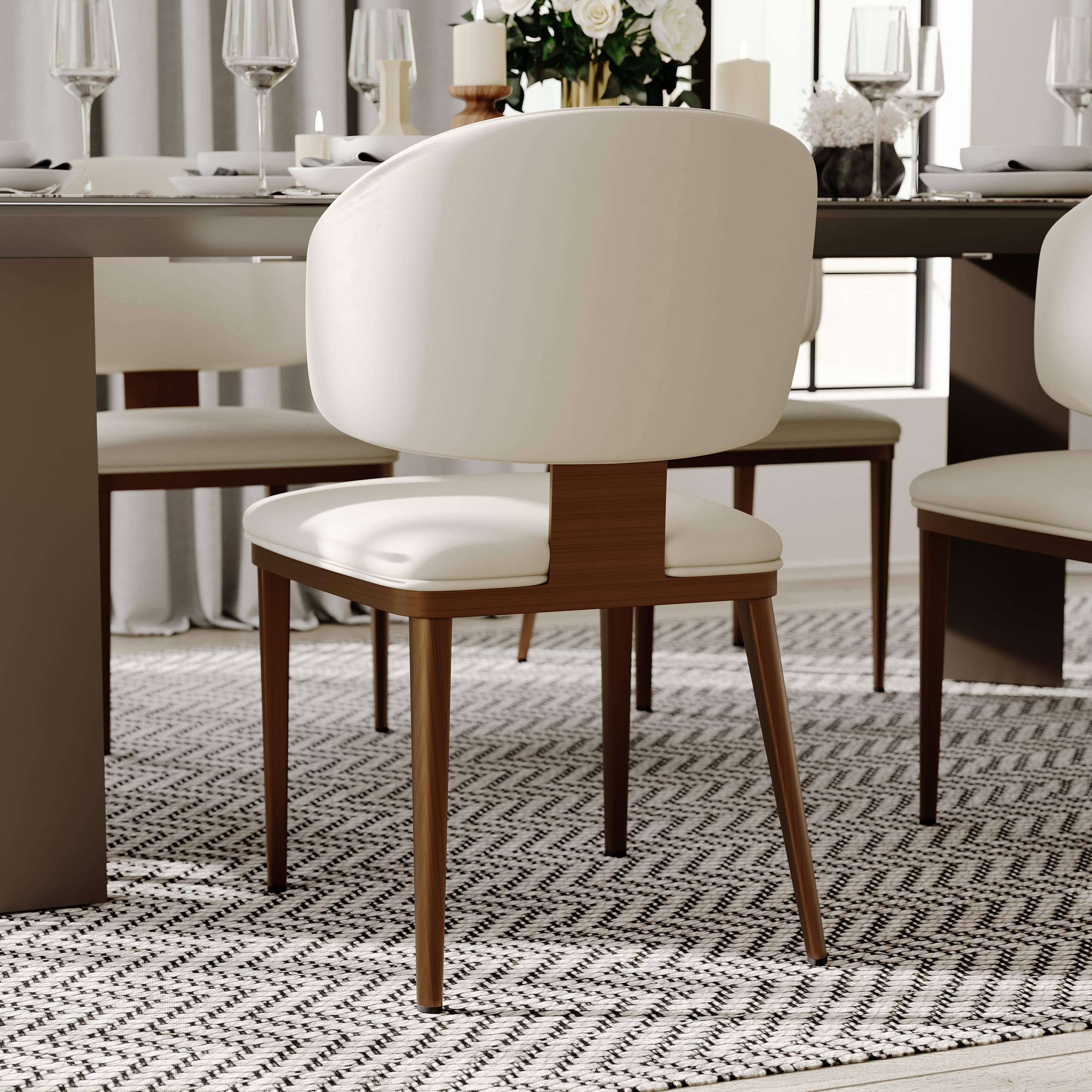 Alt View 1. POVISON - Modern Upholstered Dining Chairs Set of 2, Faux Leather Accent Chairs, Side Chairs with Curved Back, Fully Assembled - Beige & Bronze.