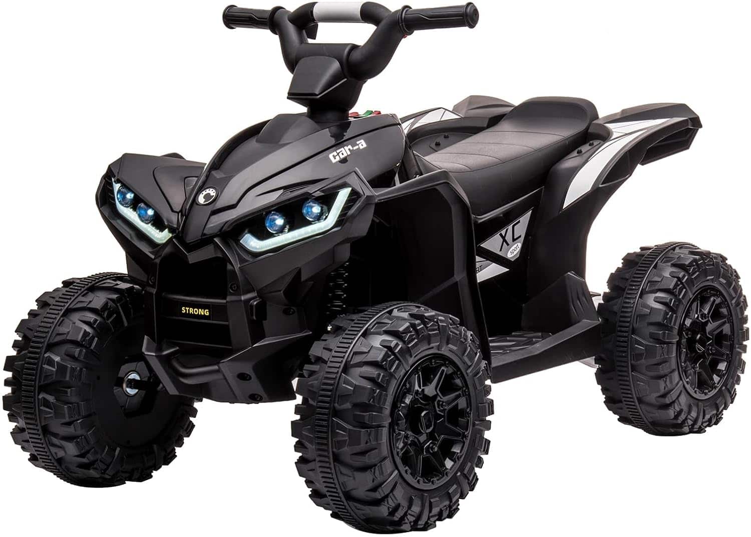 Electrodes Masters - 12V Electric Kids Ride on ATV, Battery Powered 4-Wheeler with Music, LED Lights, Remote Control, Treaded Tires, and - Black