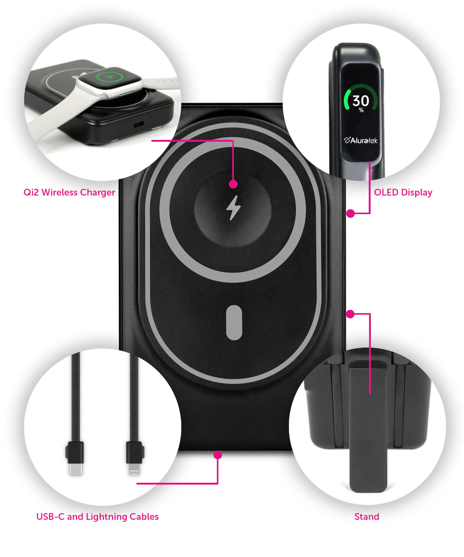 Aluratek Wireless MagSafe/Qi2 10K Power Bank with Apple iPhone