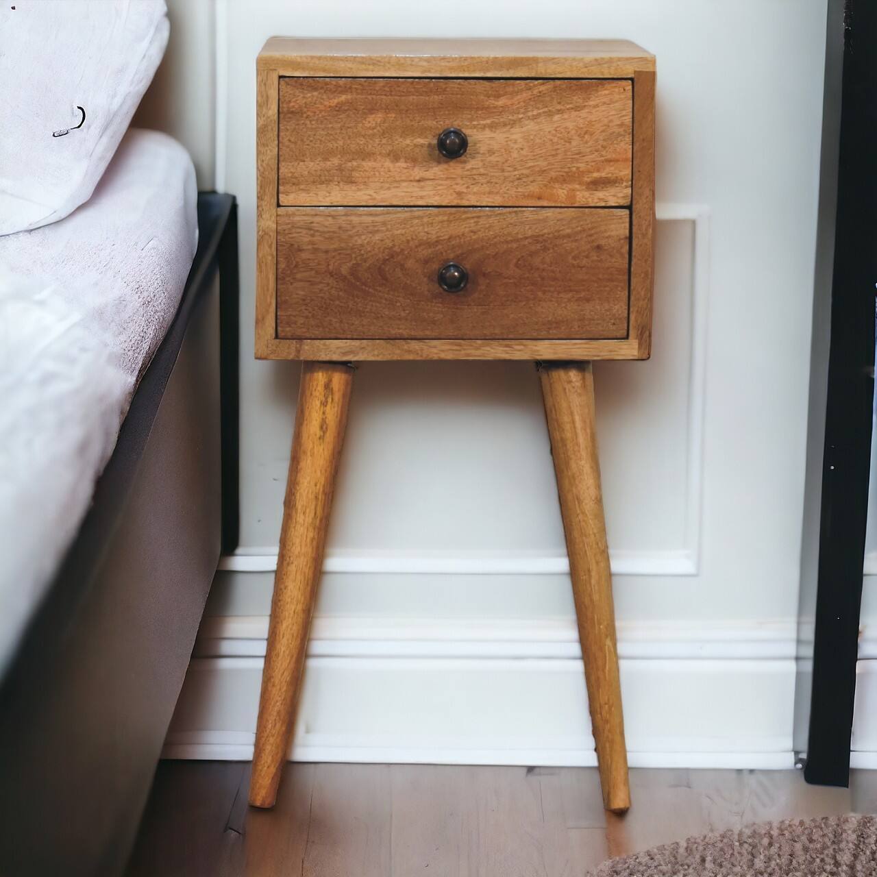 Angle. Artisan Furniture - Artisan Furniture Solid Wood Mini 2 Drawer Oak-ish Nightstand - Oak.