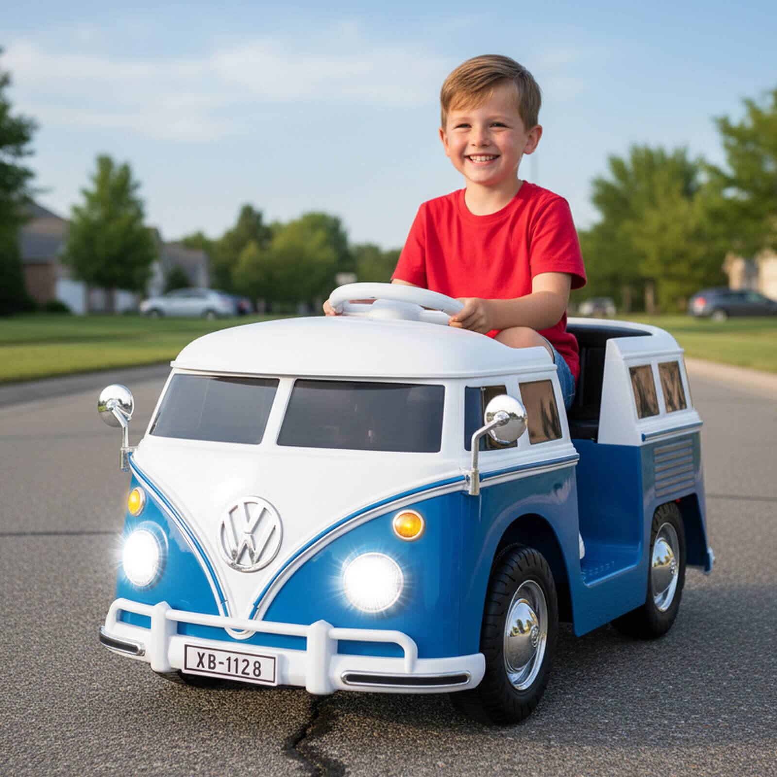 Alt View 1. Costway - Costway 12V Licensed Volkswagen Ride-on Bus with Cup Holder, LED Headlights, Music & Horn - Blue.