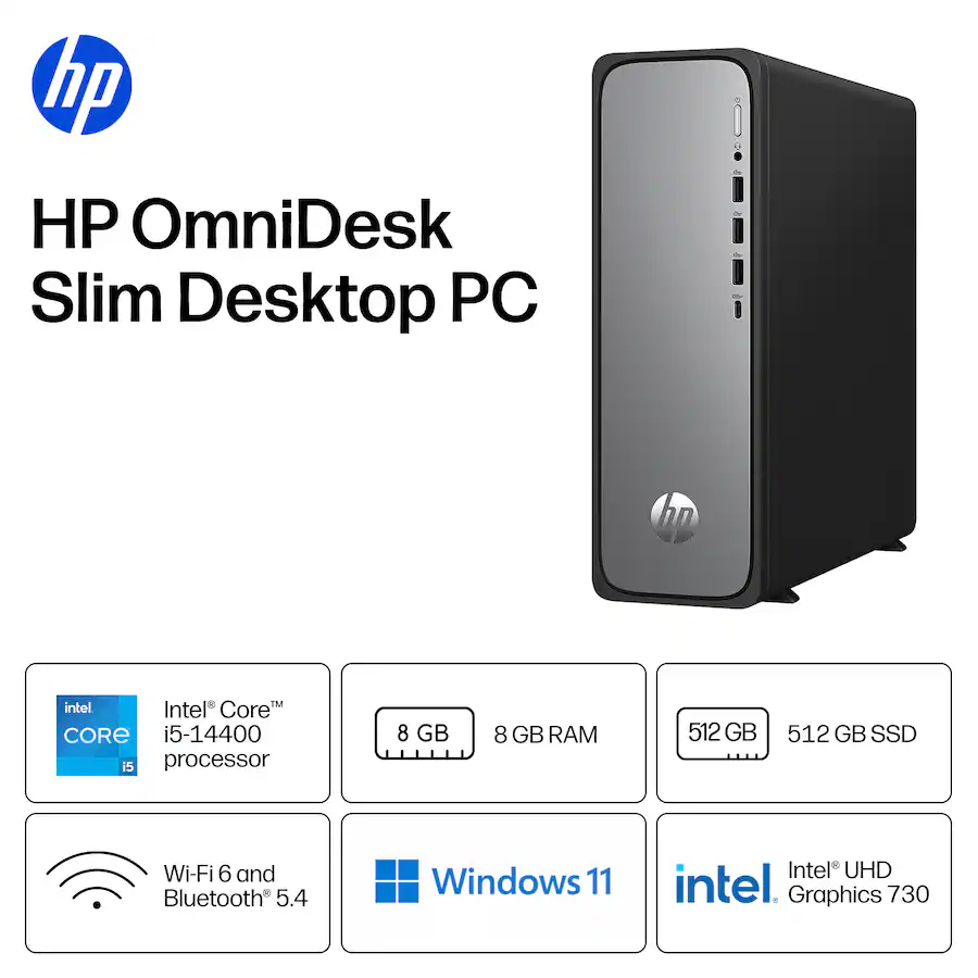 HP OmniDesk Slim Desktop Intel Core i5 14400 8GB DDR5 Memory 512GB SSD ...