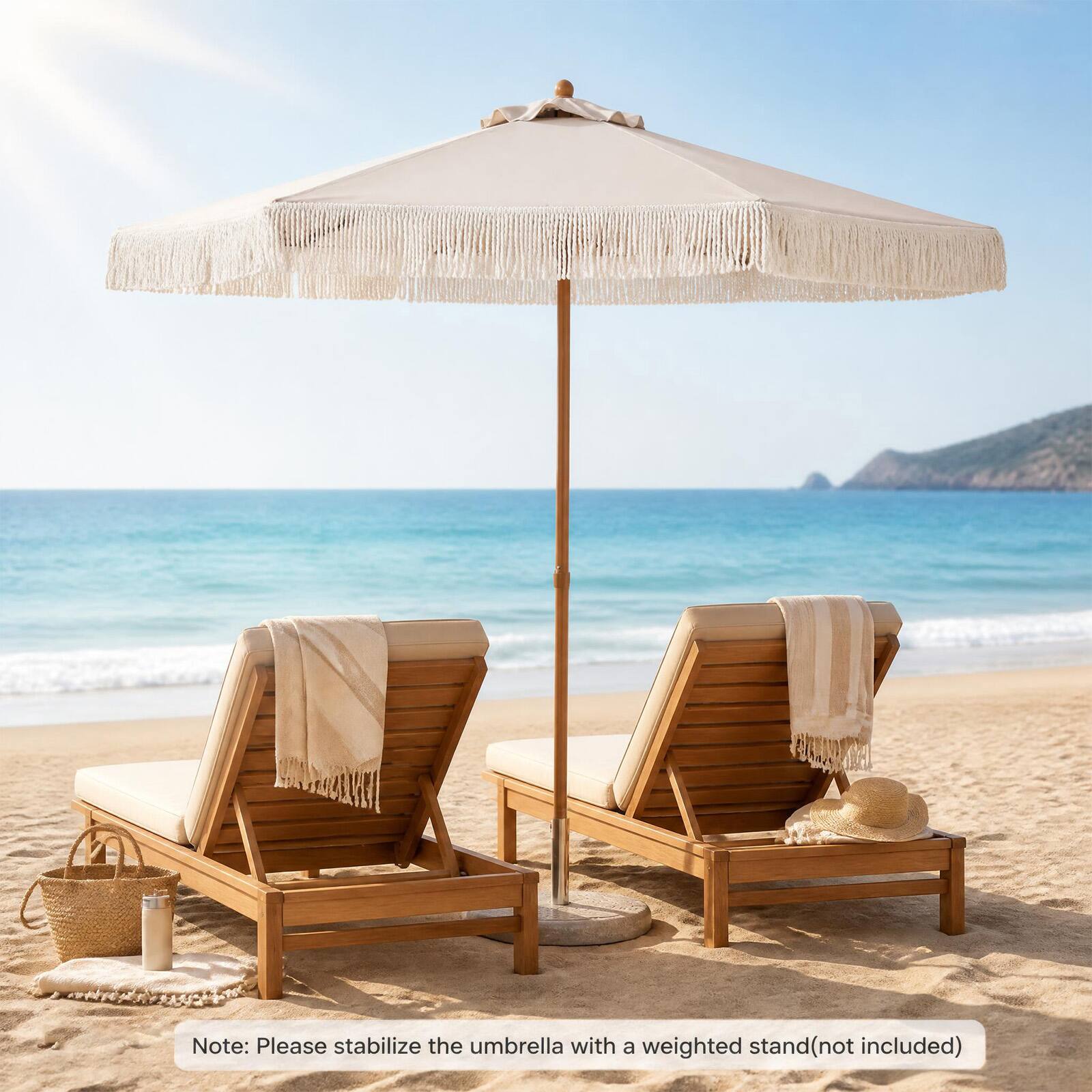 Note: Please stabilize the umbrella with a weighted stand (not included)