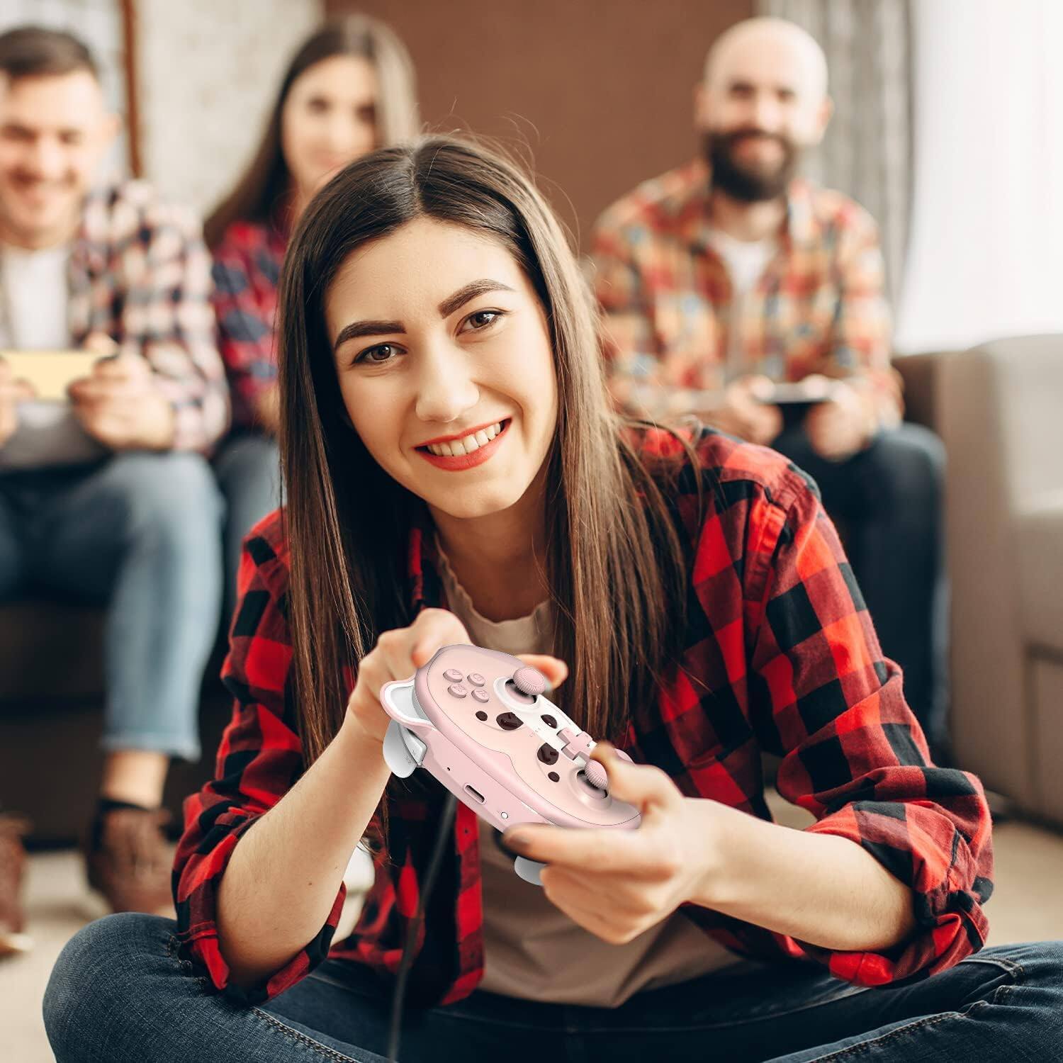 Alt View 5. HM 1810 - Wireless Controller For Switch/switch 2/oled Cute With Macro Wake-up Turbo Motion Vibration Light Gift Gamer - Pink Bear.