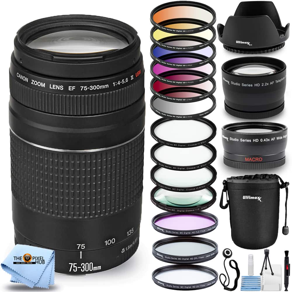 Canon - EF 75-300mm f/4-5.6 III Lens (Black) 6473A003 + Ultimate Filter Kit Bundle