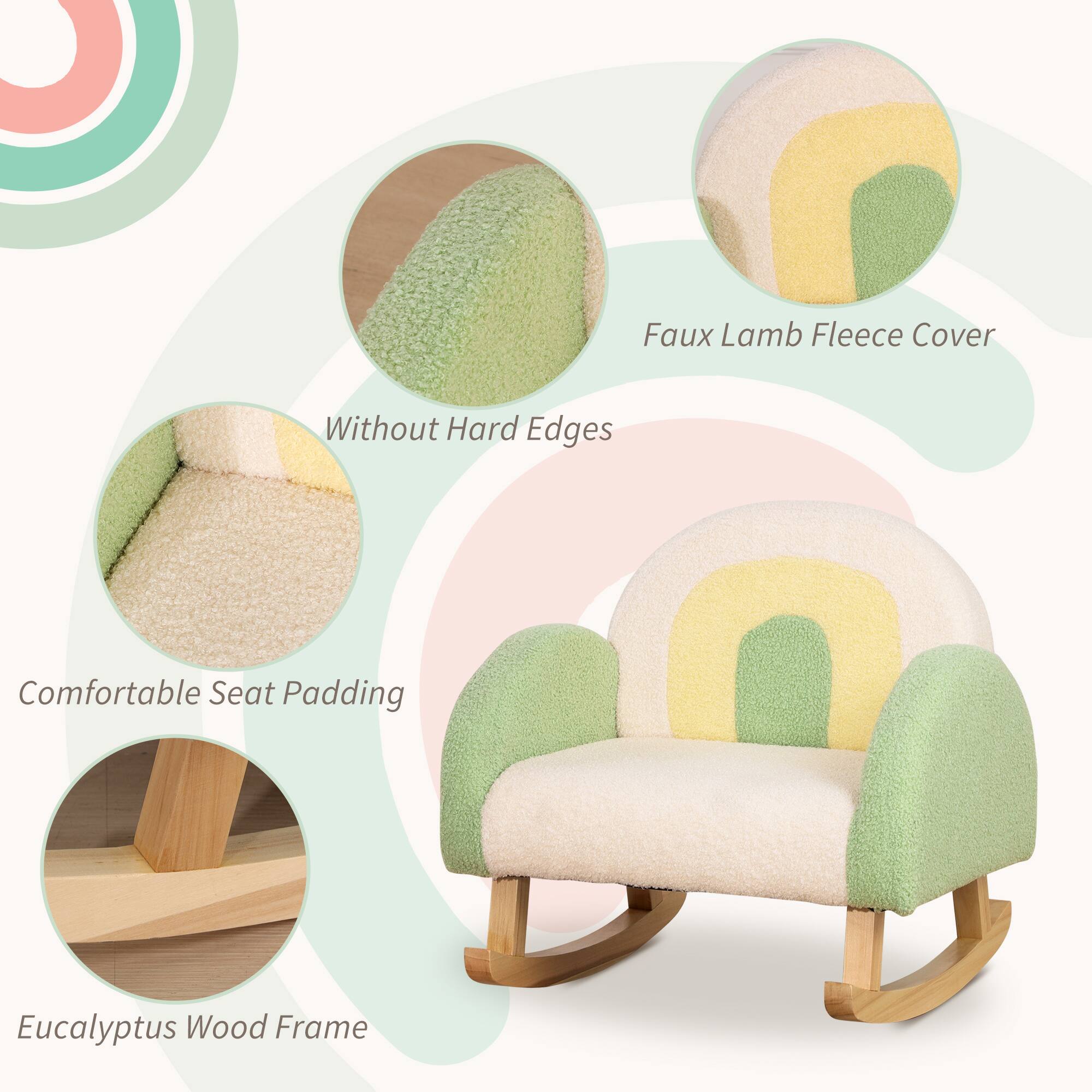 - Faux Lamb Fleece Cover
- Without Hard Edges
- Comfortable Seat Padding
- Eucalyptus Wood Frame