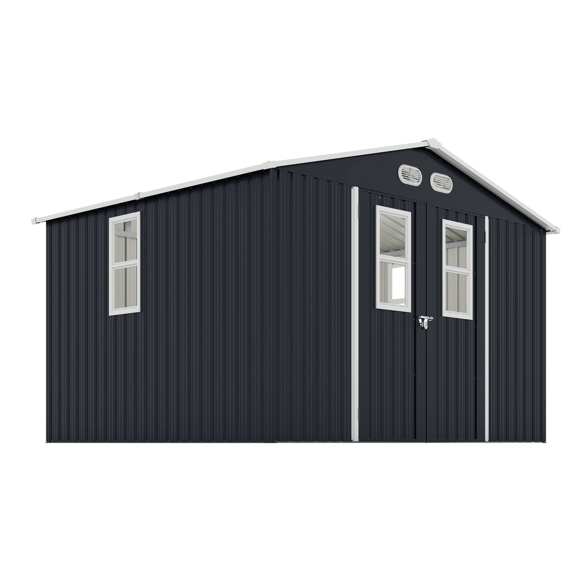 Alt View 8. Loheer - Loheer 8x10 Outdoor Storage Shed Metal Garden Shed Dark Gray Steel Tool Shed Lockable Doors Daylight Windows.