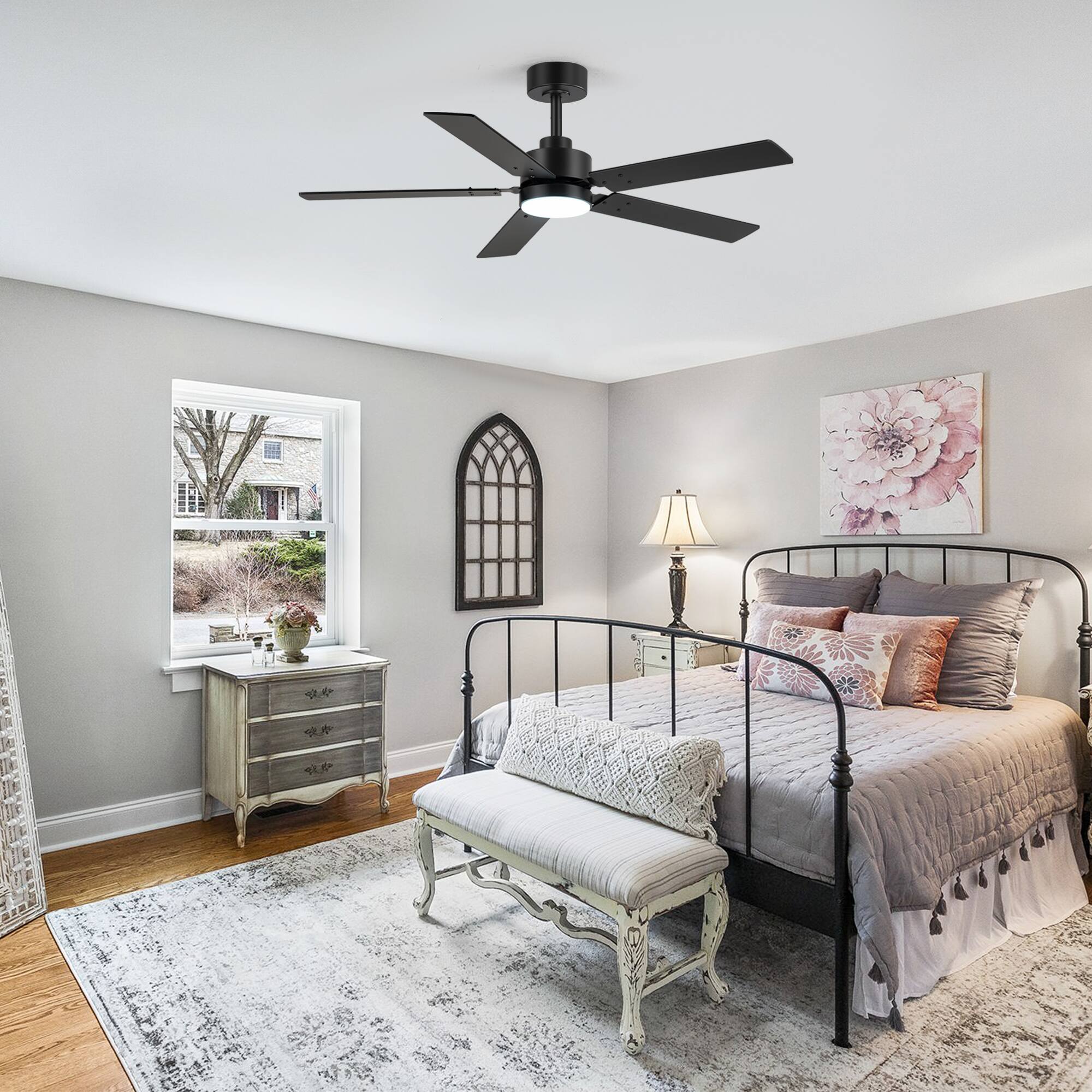 Left. Breezary - 48-Inch Ceiling Fan with LED Light, Reversible 5 Plywood Blades, DC Motor 30W, Includes 5 & 10-Inch Downrods, Remote - Black(with light).