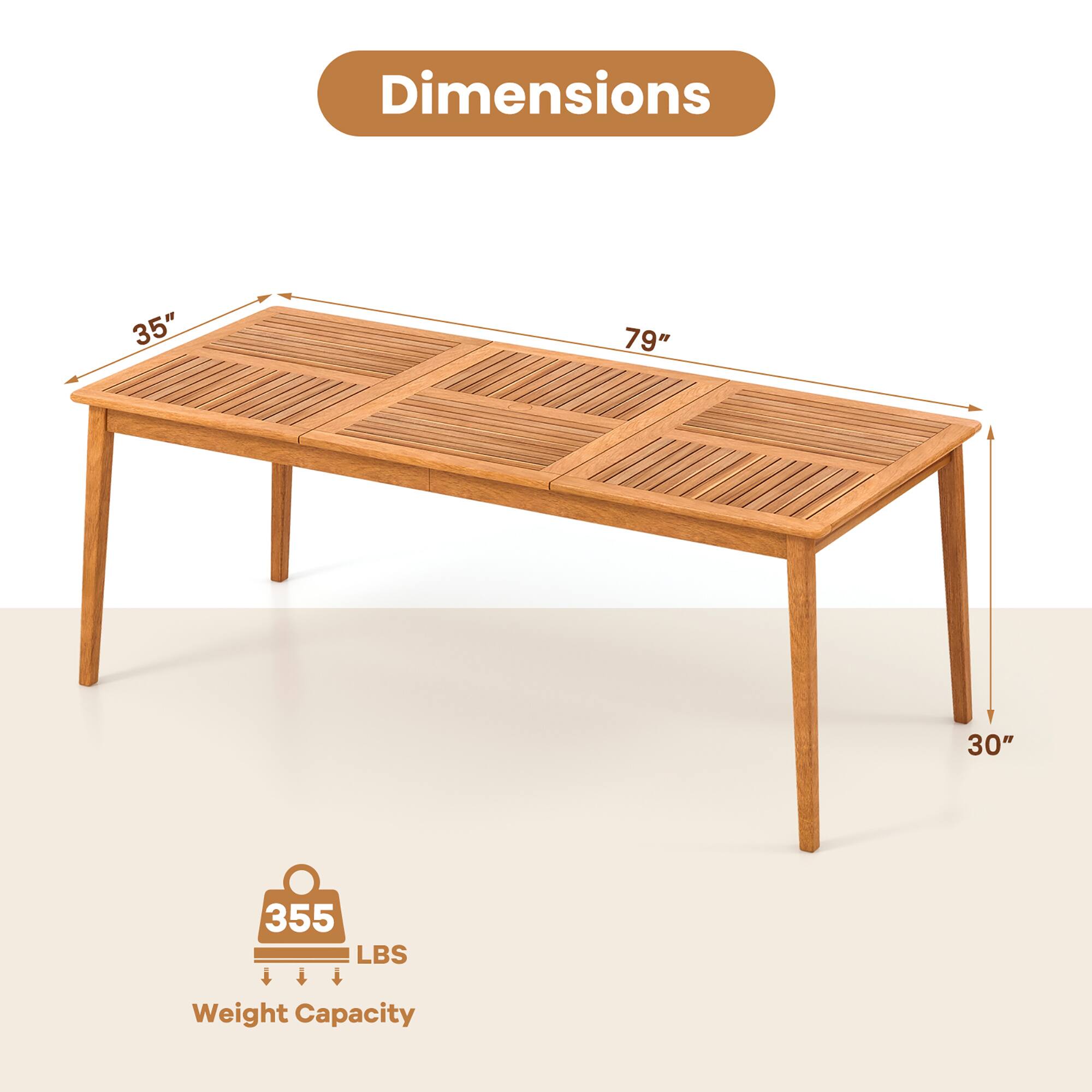 Dimensions:  
- Length: 79"  
- Width: 35"  
- Height: 30"  

Weight Capacity: 355 LBS