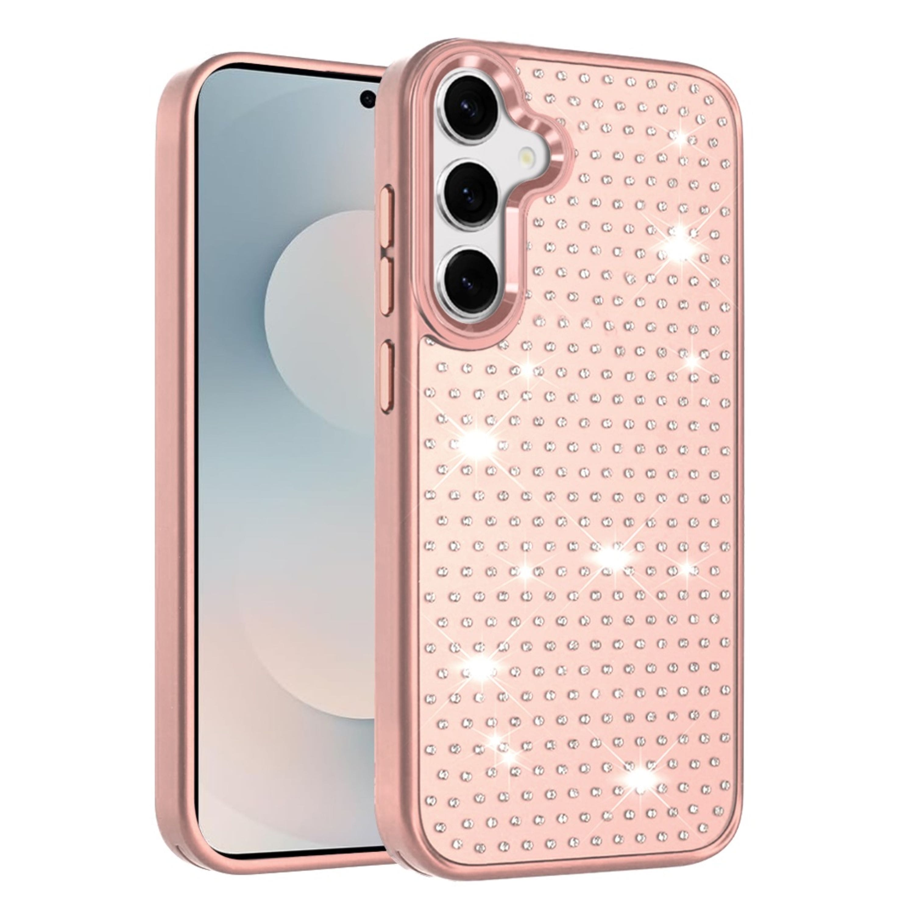Kitcheniva - Rhinestone Faux Crystals Chrome Plated Phone Case With Tempered Glass For Samsung Galaxy S25 FE - Rose Gold price history on PriceWatchPro