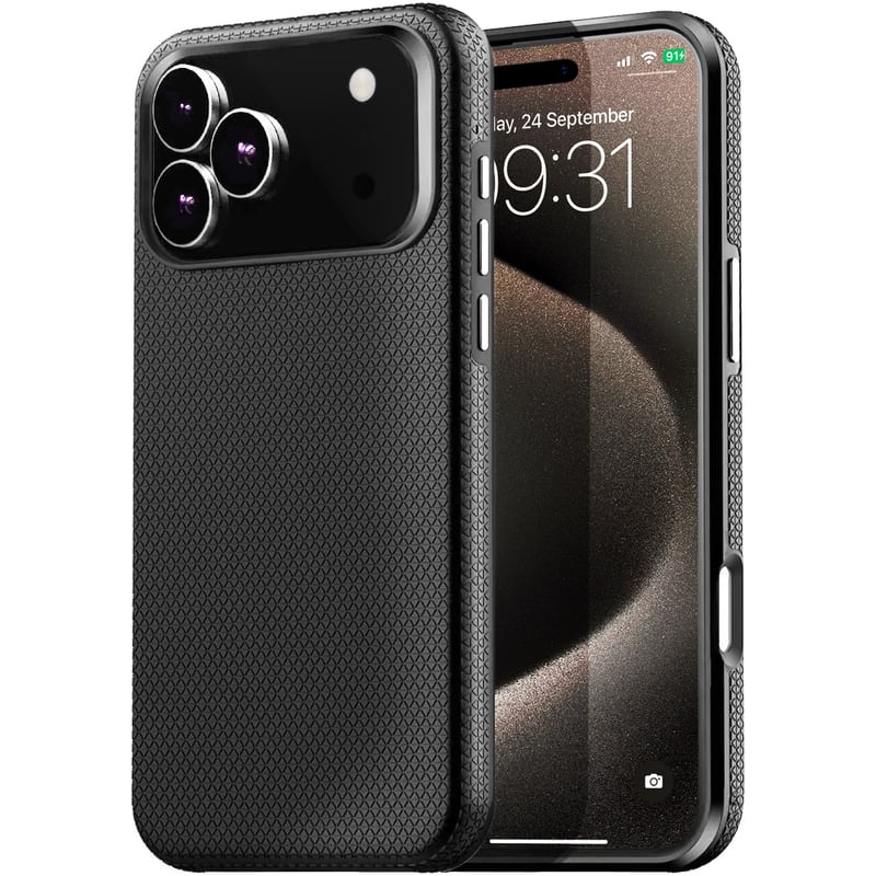 Entronix - Rugged Shockproof Case for iPhone 17 Pro Max - Anti-Slip Protection - Black
