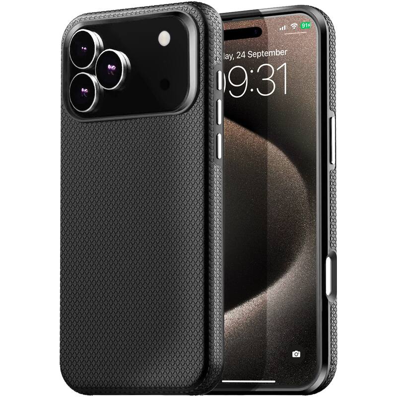 Entronix - Rugged Case for iPhone 17 Pro - Durable Anti-Slip Shockproof Cover - Black