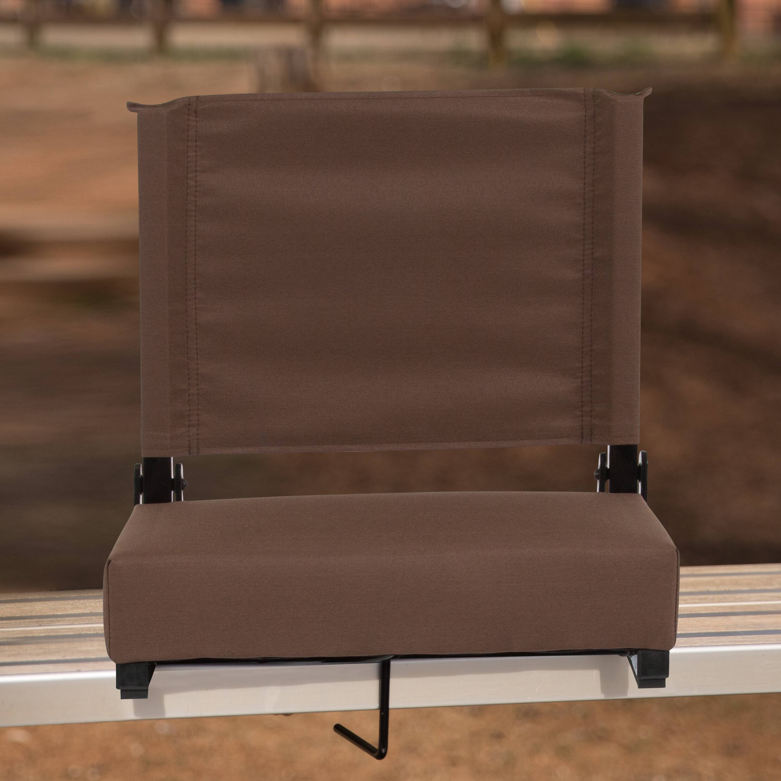 Alt View 1. Emma + Oliver - 500 lb. Rated Lightweight Stadium Chair with Handle & Ultra-Padded Seat - Brown.