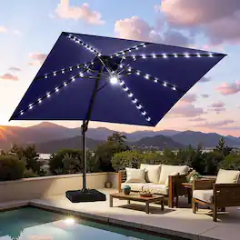 Crestlive Products - 13ft UPF50+ Aluminum Slide-tilt Cantilever Patio Umbrella with Light with 350lbs Wheeled Base - Navy blue