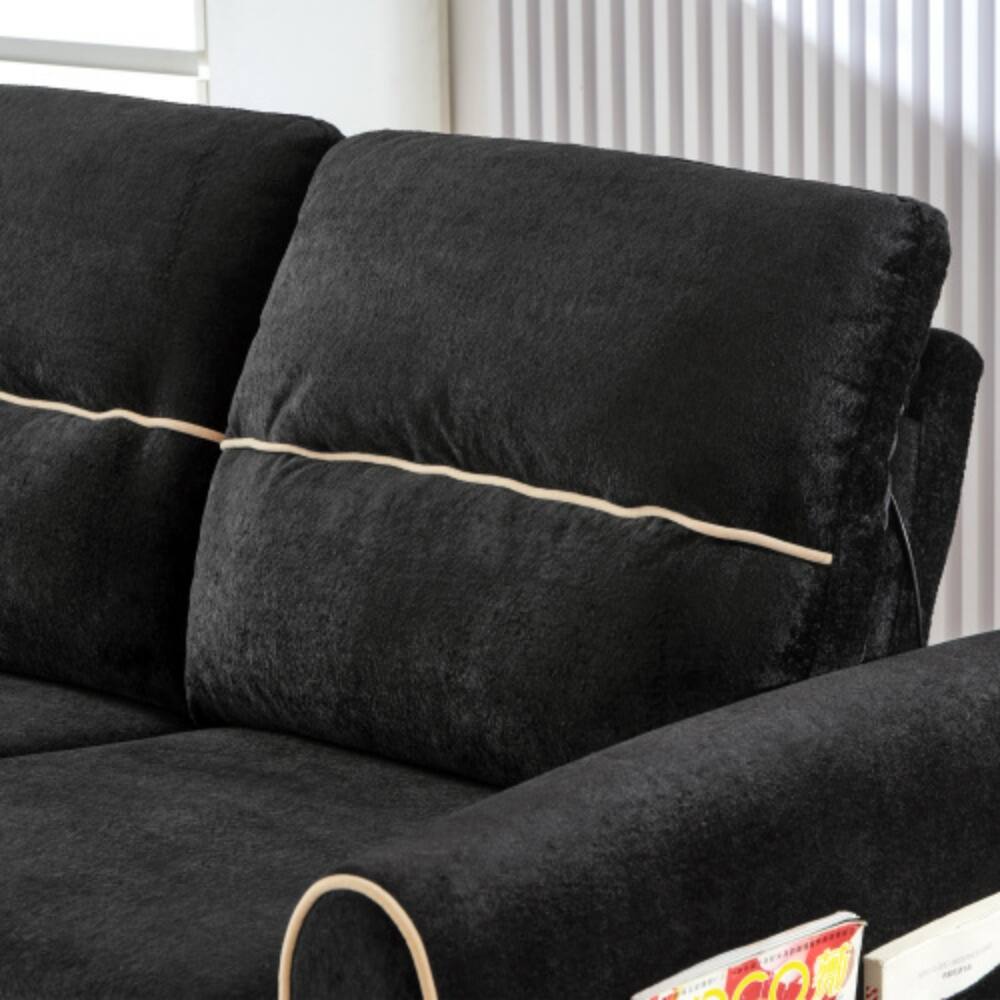 Alt View 2. LUCKY ONE - 58" Chenille Pull-Out Sleeper Loveseat Sofa Bed w/ Adjustable Backrest 4 Pockets USB - Black.