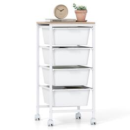 WELLFOR - 4-Drawer Rolling Storage Cart with Wooden Tabletop, Mobile Utility Organizer for Art & Craft Office School Storage - White
