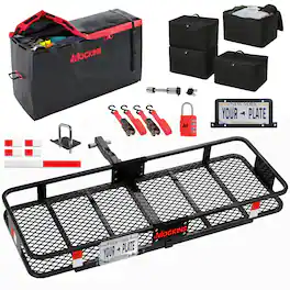 Mockins - 48 in. x 18 in. x 6 in. Trailer Hitch Cargo Carrier Rack w/ 15 Cu Ft. Cargo Bag, 4 Packing Cubes & Accessories