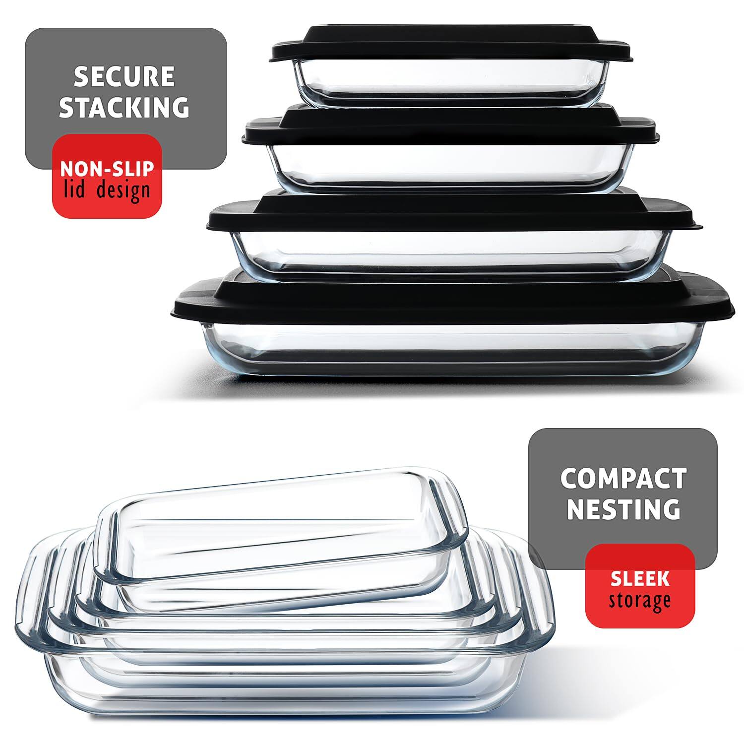 - SECURE STACKING
- NON-SLIP lid design
- COMPACT NESTING
- SLEEK storage