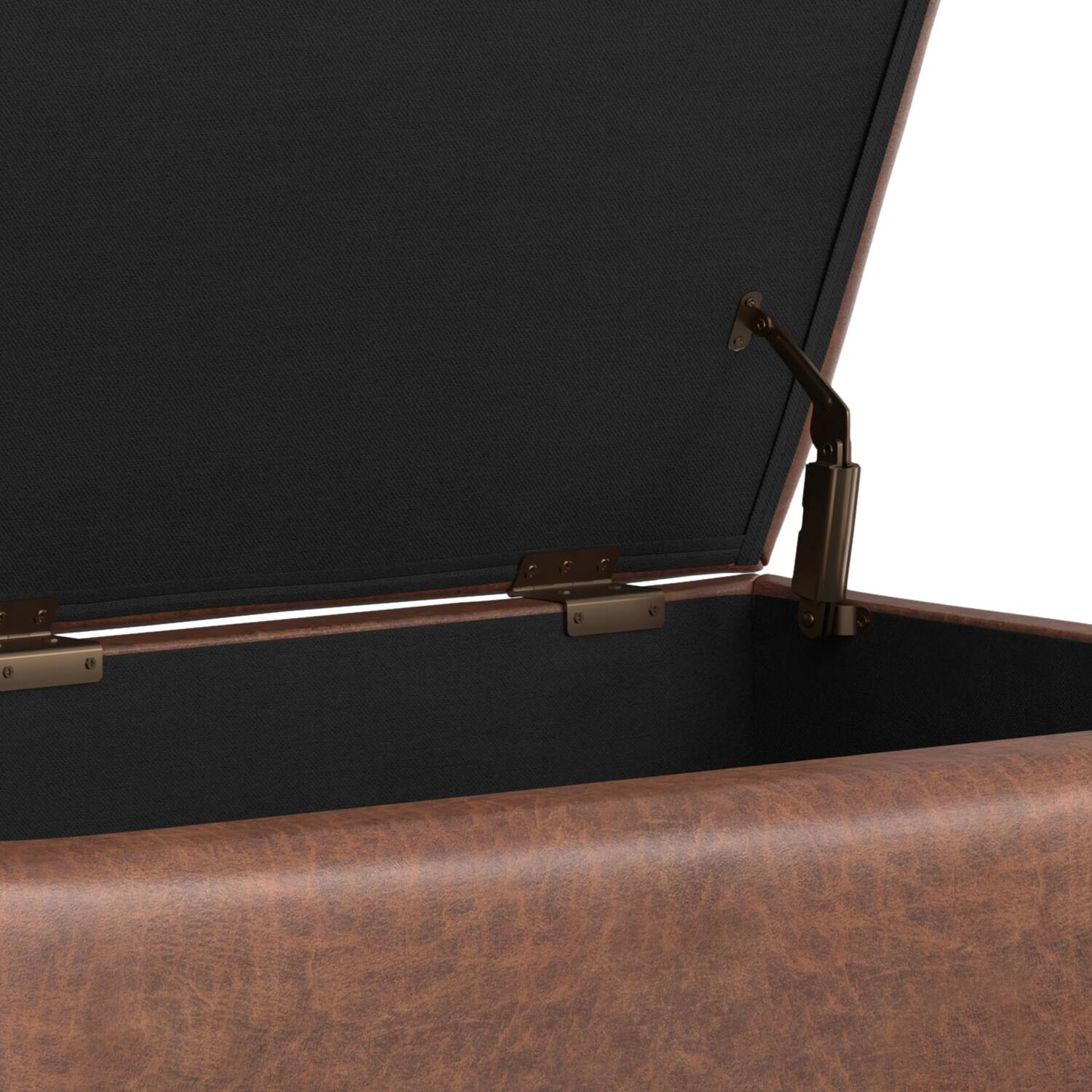 Alt View 4. Simpli Home - Rebecca 36 inch Wide Rectangular Coffee Table Storage Ottoman with Lift Up Lid in Distressed Saddle Brown Vegan Leather - Distressed Saddle Brown.