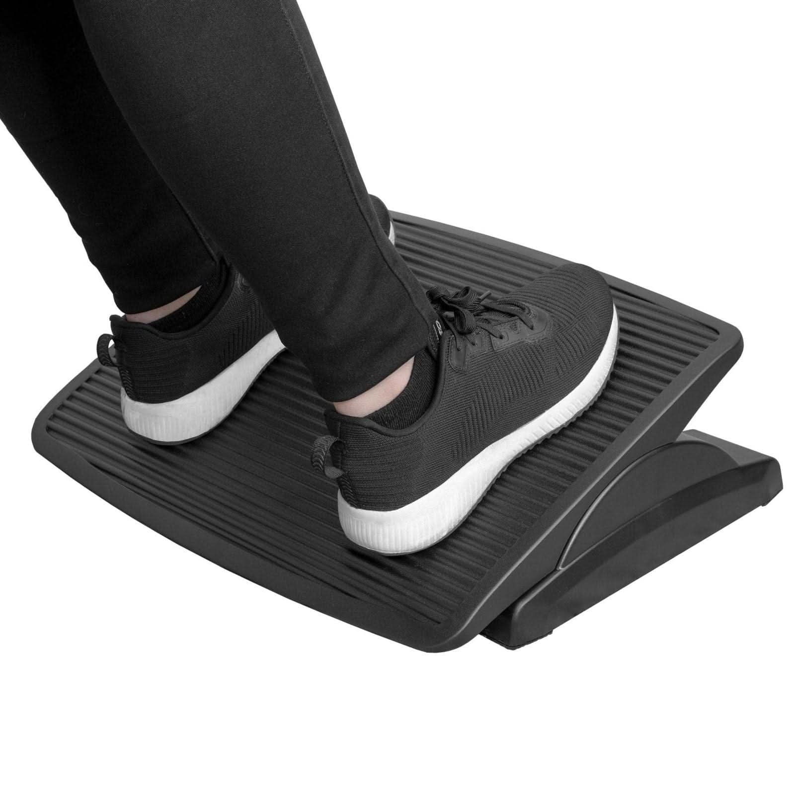 Left. Mount-It! - Adjustable Ergonomic Foot Rest with Tilt, Under Desk Footrest for Office, Home, and Gaming - Black.