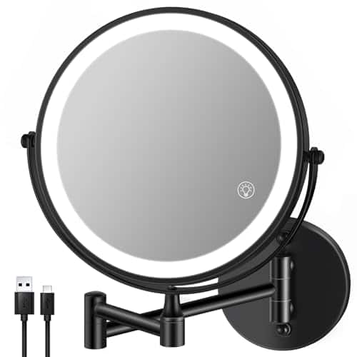 Pacoar Cade - Inch Rechargeable Lighted Makeup Mirror Double sided / Vanity With Lights Color Touch Screen °swivel Extendable Chrome - Black-10X