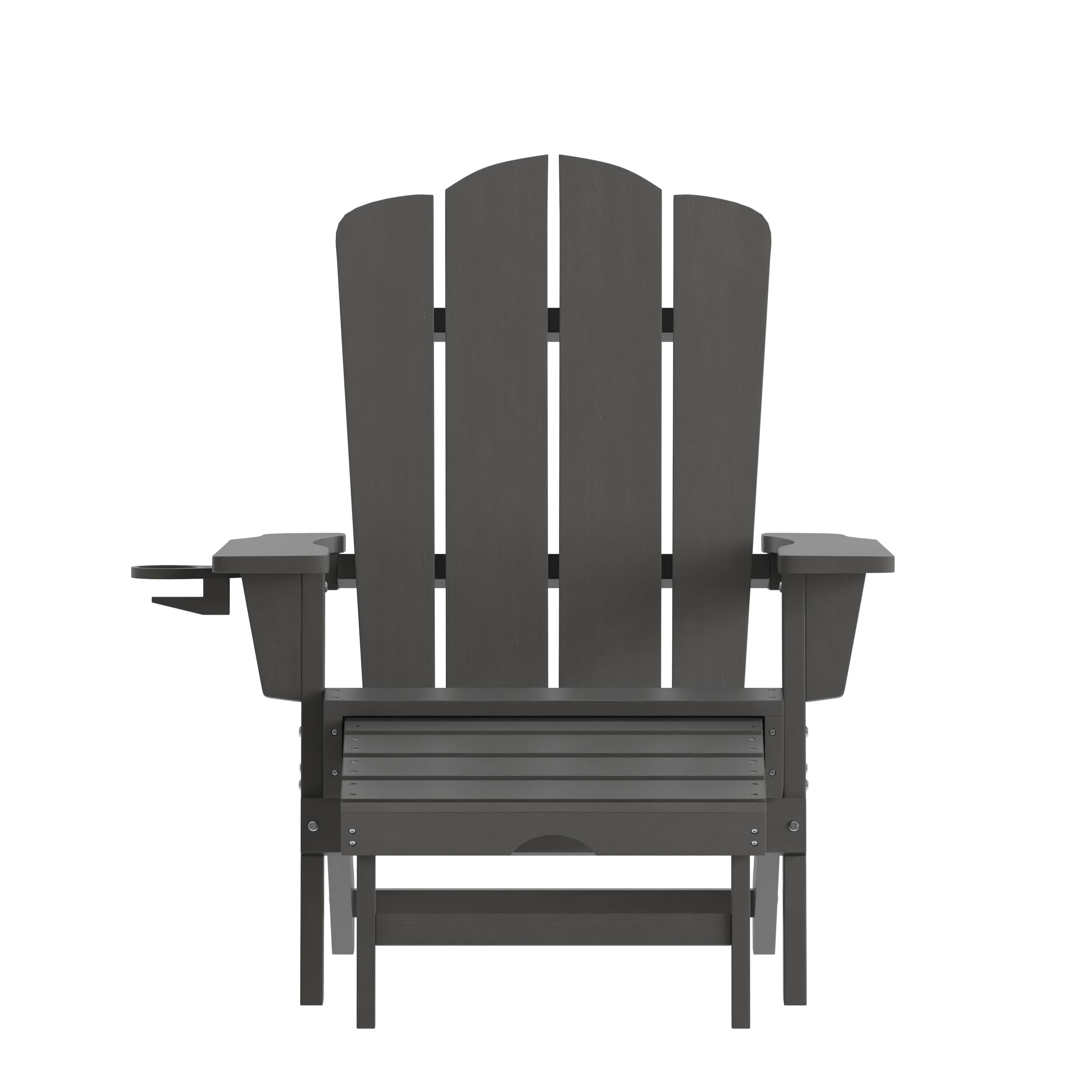 Alt View 9. Emma + Oliver - Tiverton Adirondack Chair with Cup Holder and Pull Out Ottoman, All-Weather HDPE Indoor/Outdoor Lounge Chair - Gray.