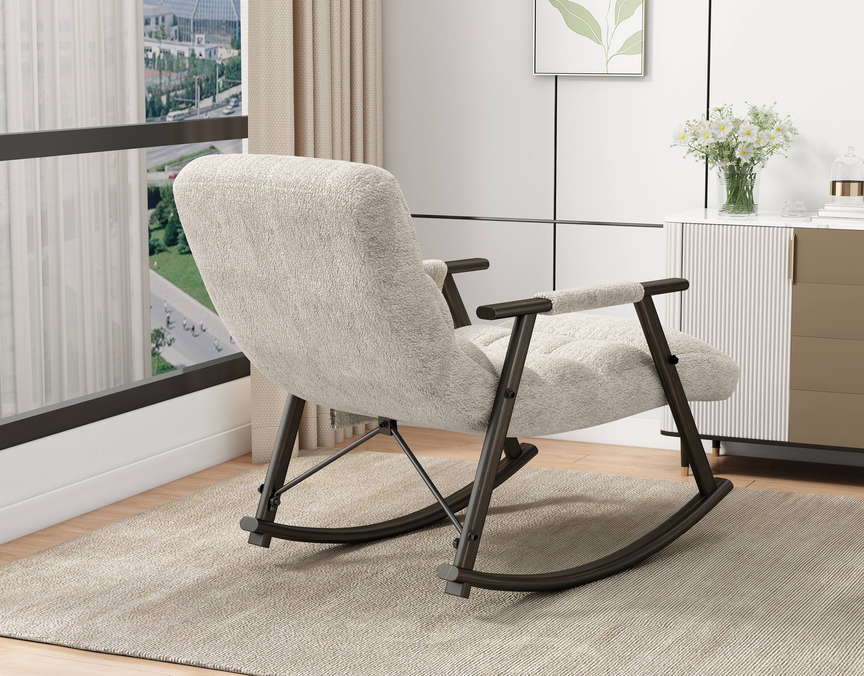 Angle. SlickBlue - Casual Folding Rocking Chair with Adjustable High Back and Footrest - Beige.