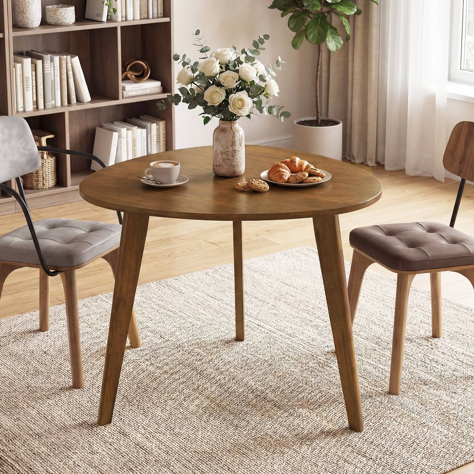 Alt View 1. Gymax - Gymax 35.5'' Triangle Dining Table Farmhouse Kitchen Table w/ Solid Rubber Wood Legs - Brown.