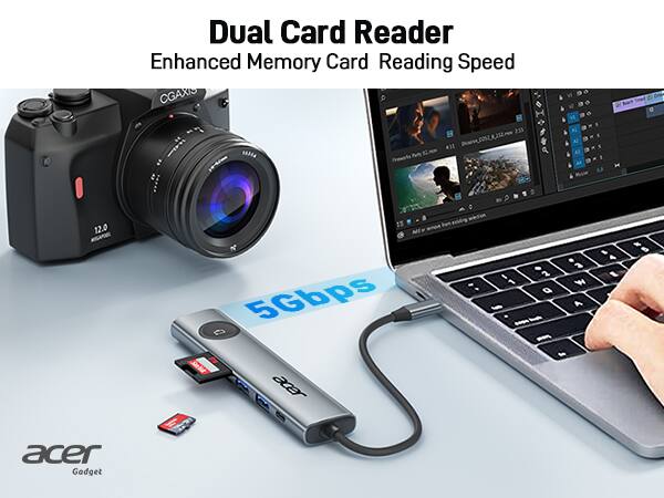 Dual Card Reader  
Enhanced Memory Card Reading Speed  

5Gbps  

acer Gadget