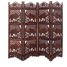 Manhattan Lane - Zofi Hand Carved Elephant Design Foldable 4 Panel Wooden Room Divider - Brown