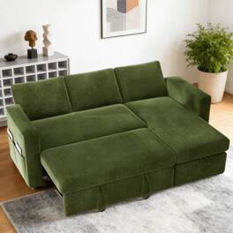 Dyonery - 81" Pull Out Sleeper Sofa Bed, L-Shaped Chenille Sectional Couch, 3-Seater Convertible Sofa with Hidden Storage - Green